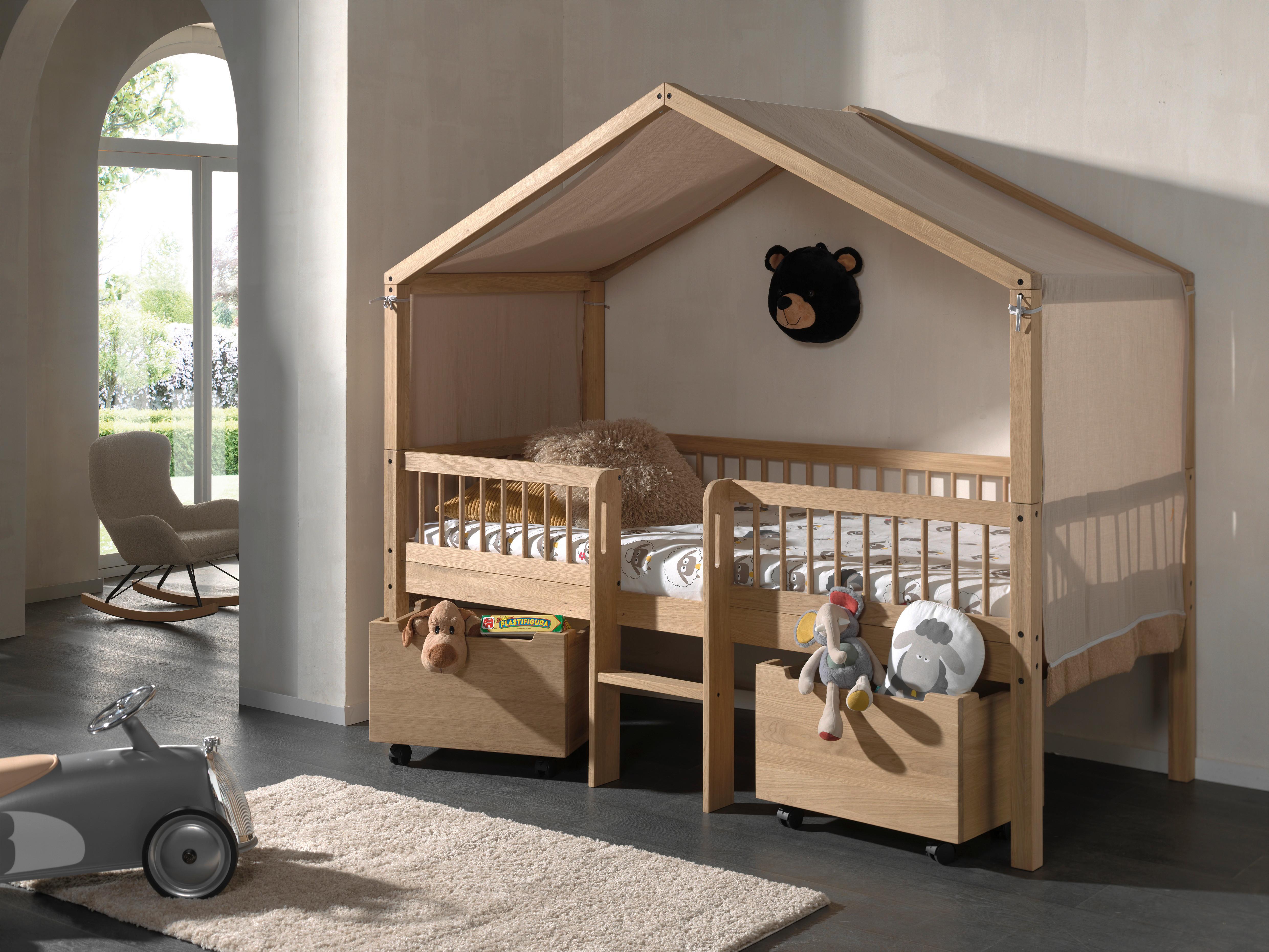 Hausbett FORREST Eichefarben ca.90x200cm Echtholz, Bettlade - Eichefarben/Naturfarben, MODERN, Holz (90/200cm) - Vipack
