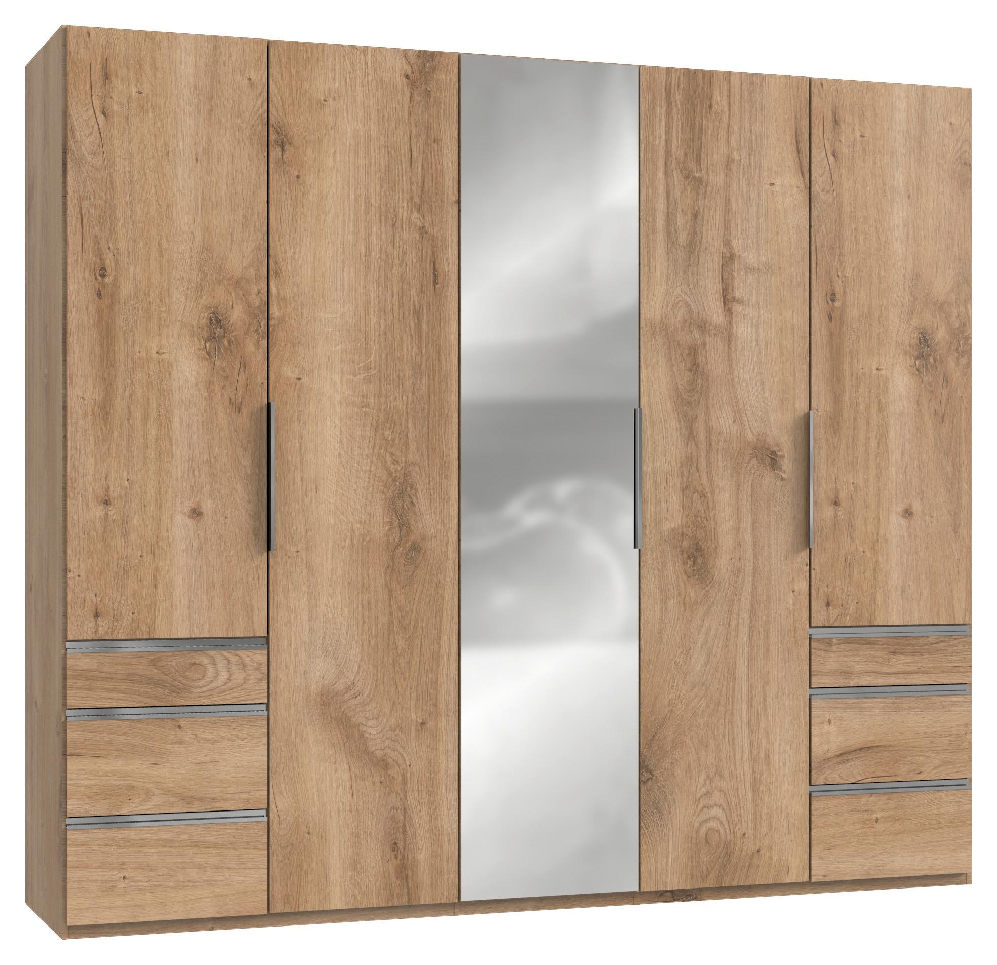 Drehtürenschrank Level 36A mit Spiegel ca. 250 cm Eiche Dekor - Chromfarben/Eichefarben, MODERN, Glas/Holzwerkstoff (250/216/58cm) - MID.YOU