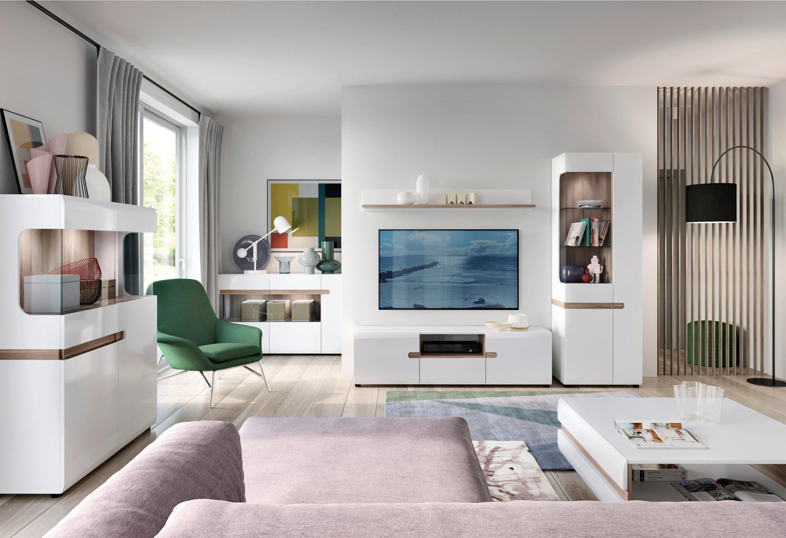 Komoda Linate - bijela visoki sjaj/crna, Moderno, drvni materijal/plastika (109,4/86,5/41,9cm) - Modern Living