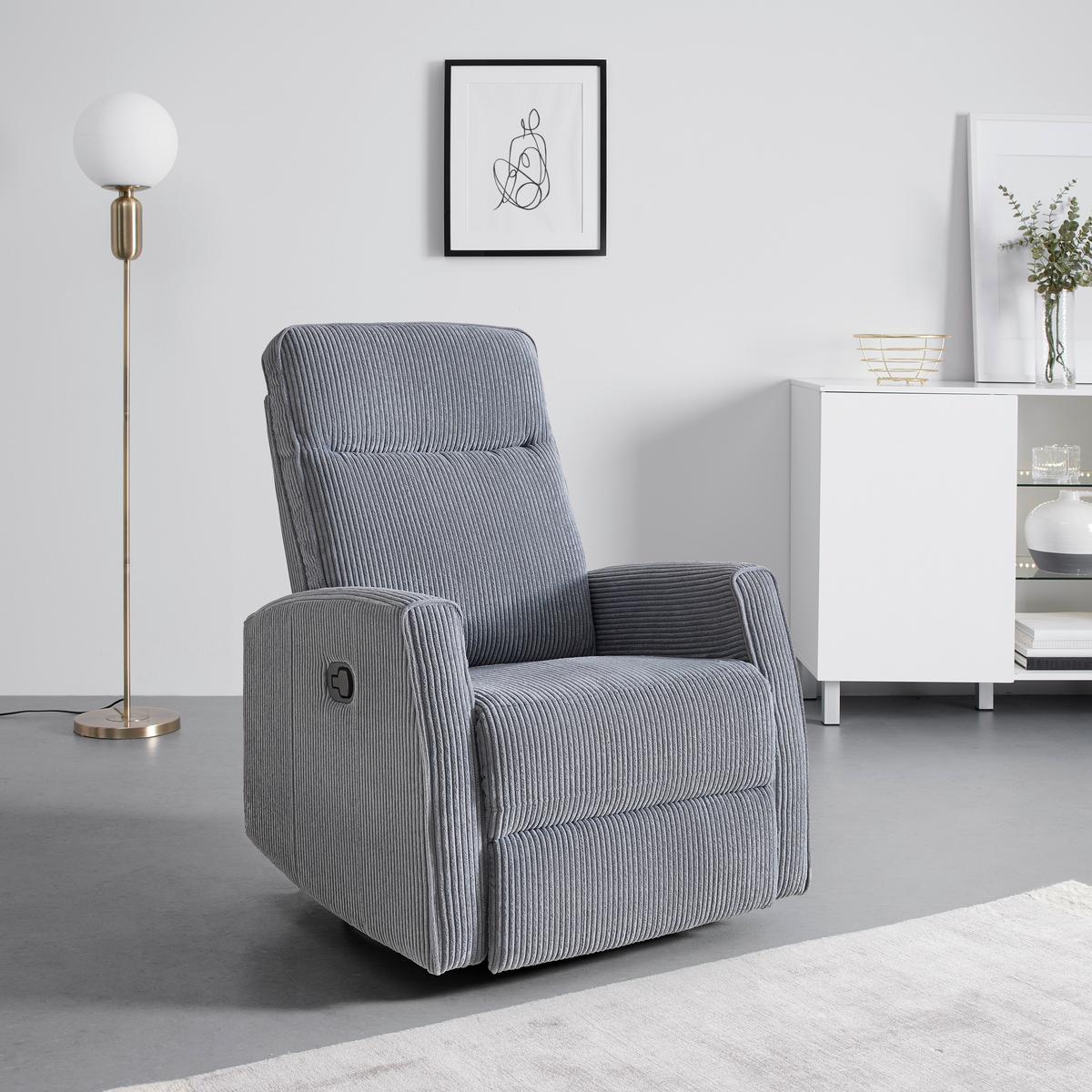 Relaxsessel Melinda Dunkelgrau Cord - Dunkelgrau/Schwarz, KONVENTIONELL, Holz/Kunststoff (76/103/96cm) - Mömax