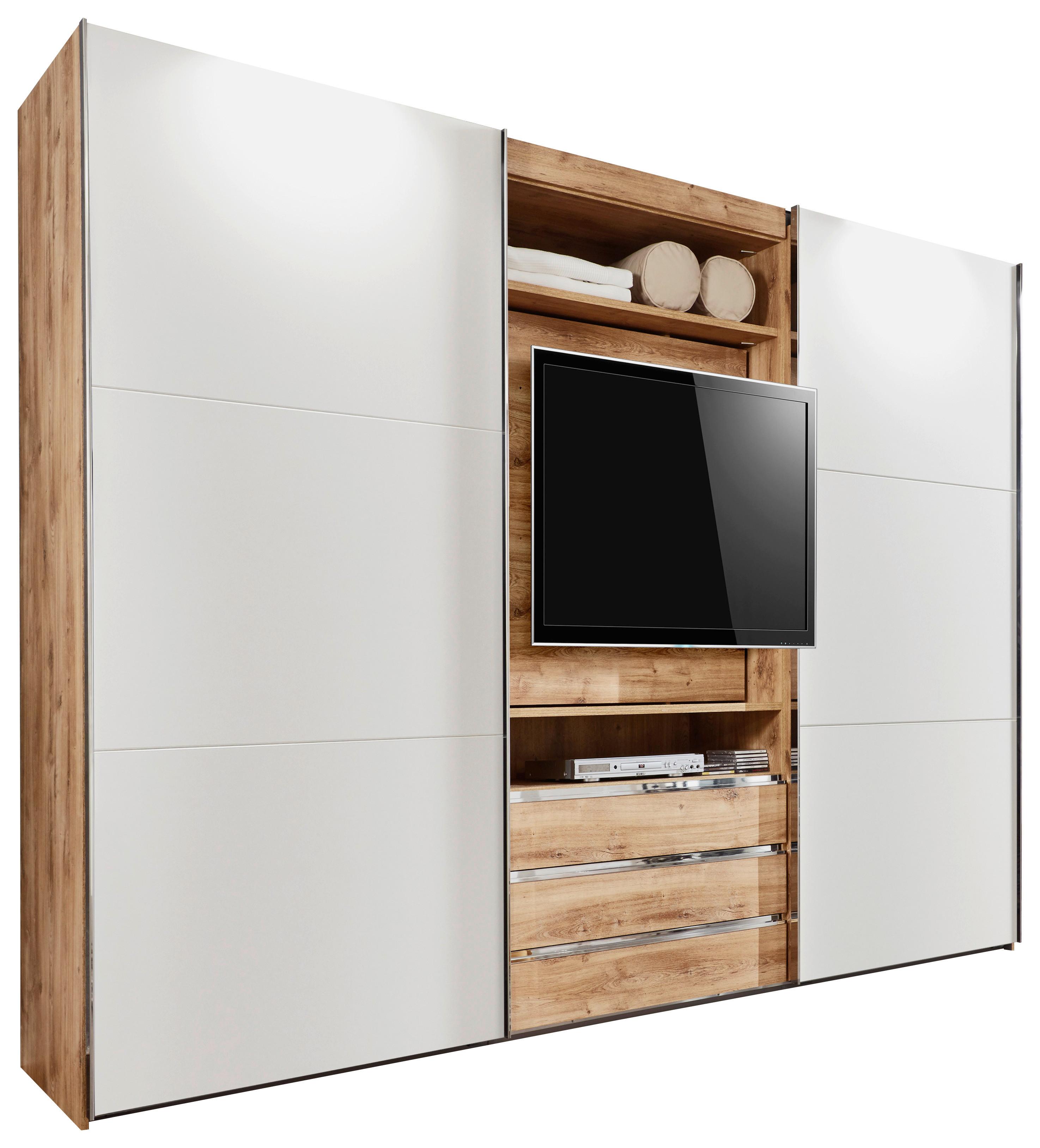 DULAP USI CULISANTE MAGIC - alb/culoare lemn stejar, Modern, material pe bază de lemn (300/216/65cm) - Premium Living
