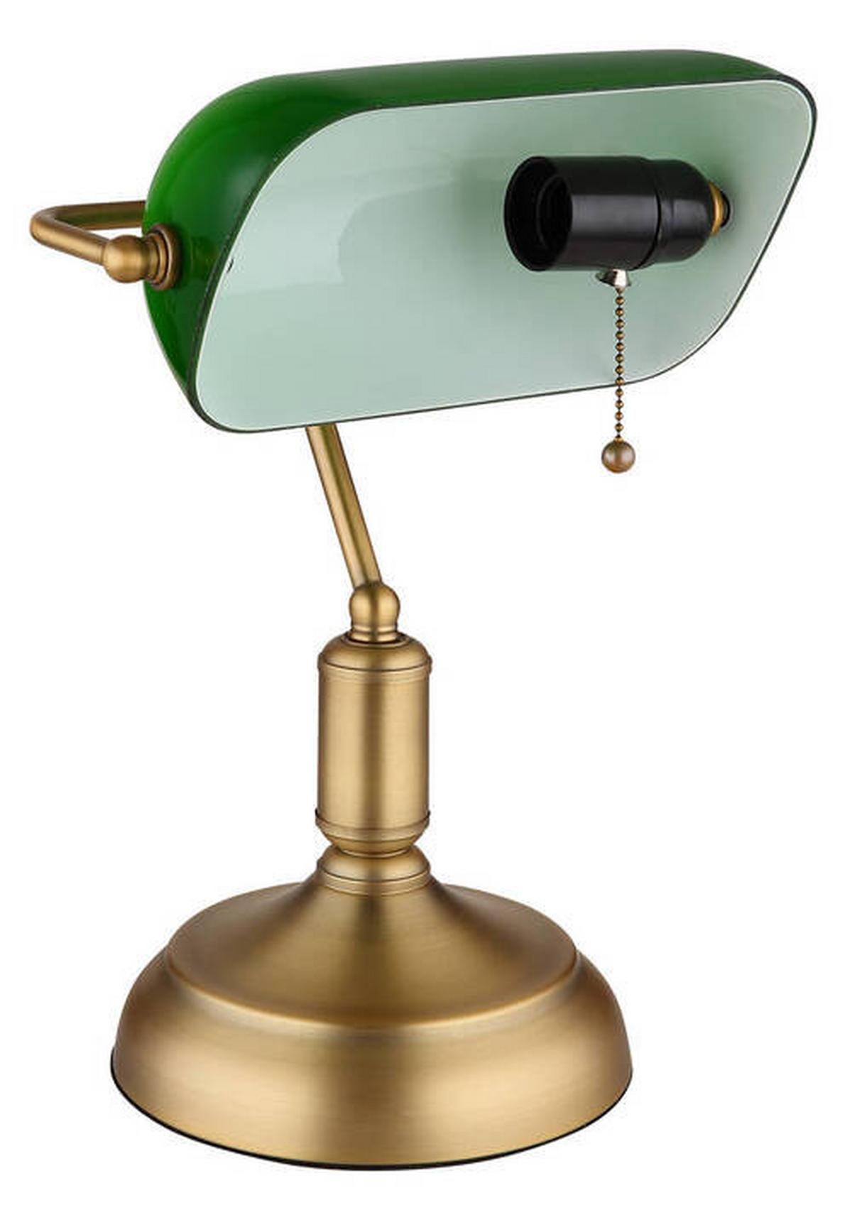 TISCHLEUCHTE 2491A - Weiss/Messingfarben, Konventionell, Glas/Metall (26,5/18/36cm) - Globo