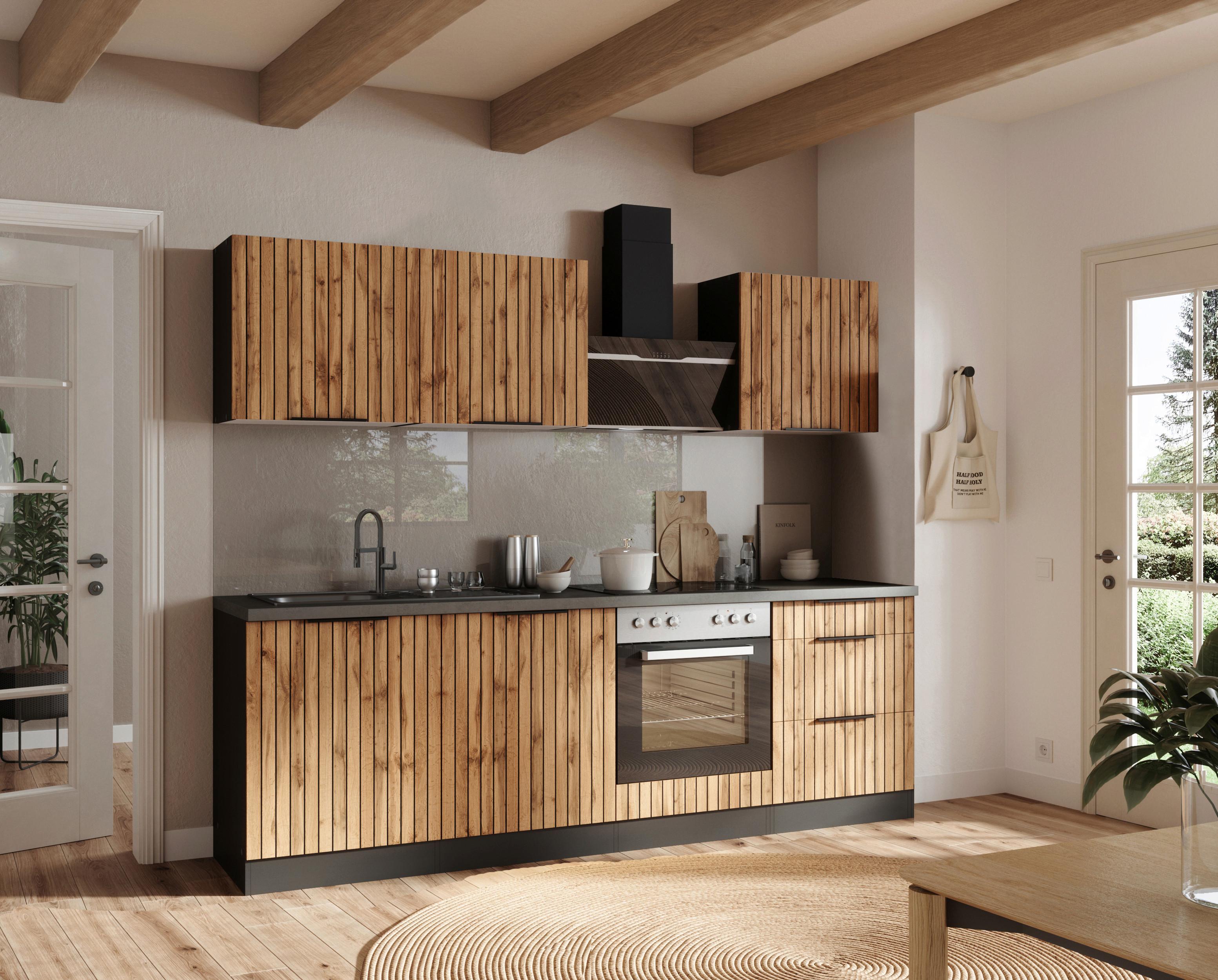 Küchenleerblock Liverpool o. Geräte Graphit/Eichefarben - Schieferfarben/Eiche Wotan, Basics, Holzwerkstoff/Metall (240cm) - Held