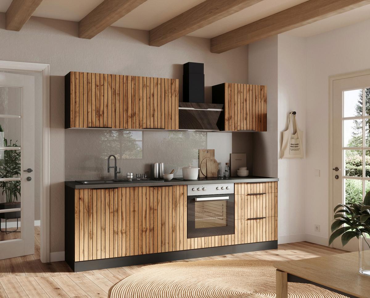 Küchenleerblock Liverpool o. Geräte Graphit/Eichefarben - Schieferfarben/Eiche Wotan, Basics, Holzwerkstoff/Metall (240cm) - Held
