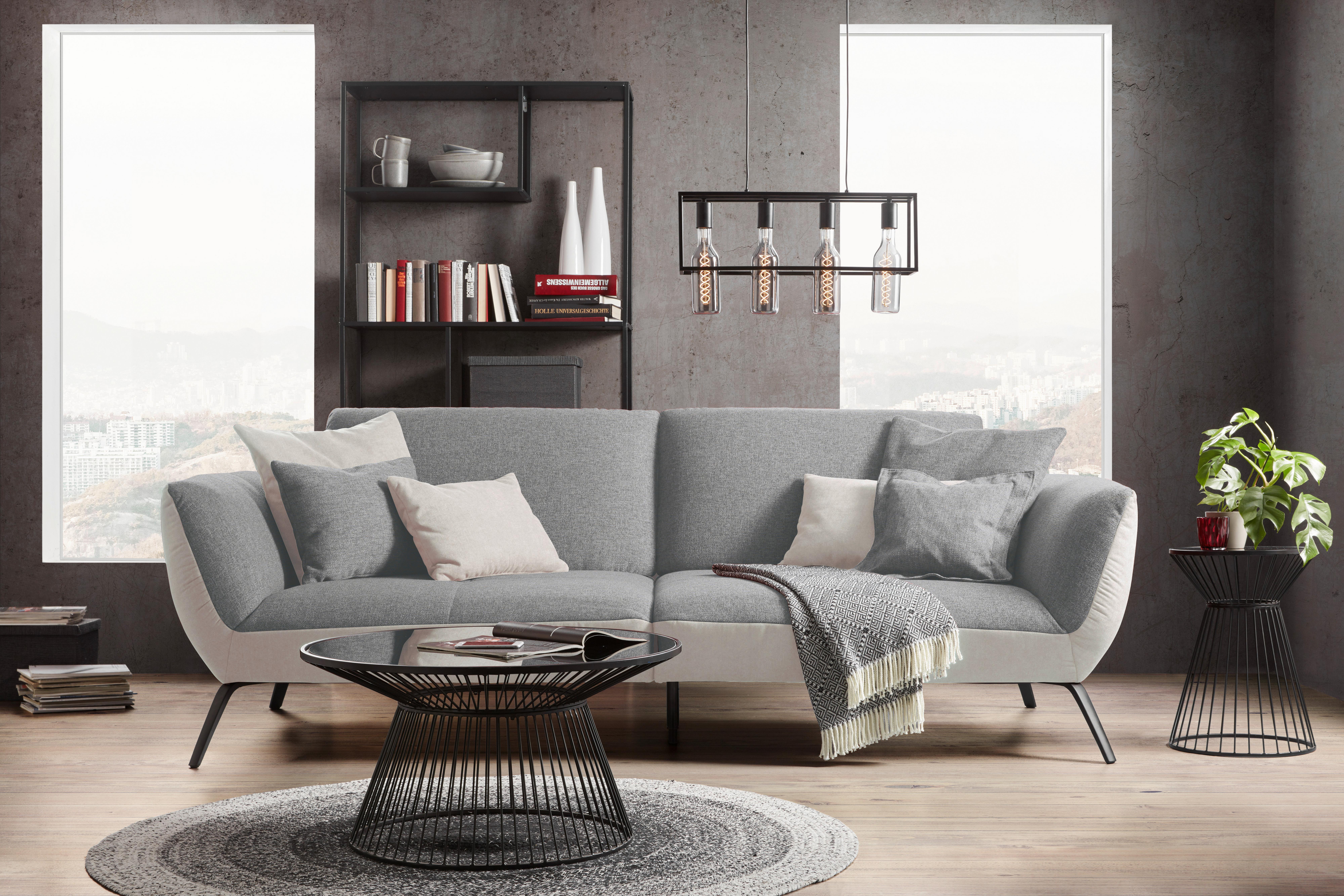 Bigsofa Trendy Silberfarben - Silberfarben/Schwarz, MODERN, Holzwerkstoff (260/93/124cm) - Premium Living