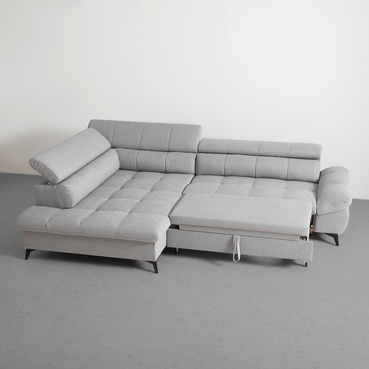 Wohnlandschaft Alberto Hellgrau mit Bettfunktion - Hellgrau/Schwarz, MODERN, Textil/Metall (201/296cm) - Mömax