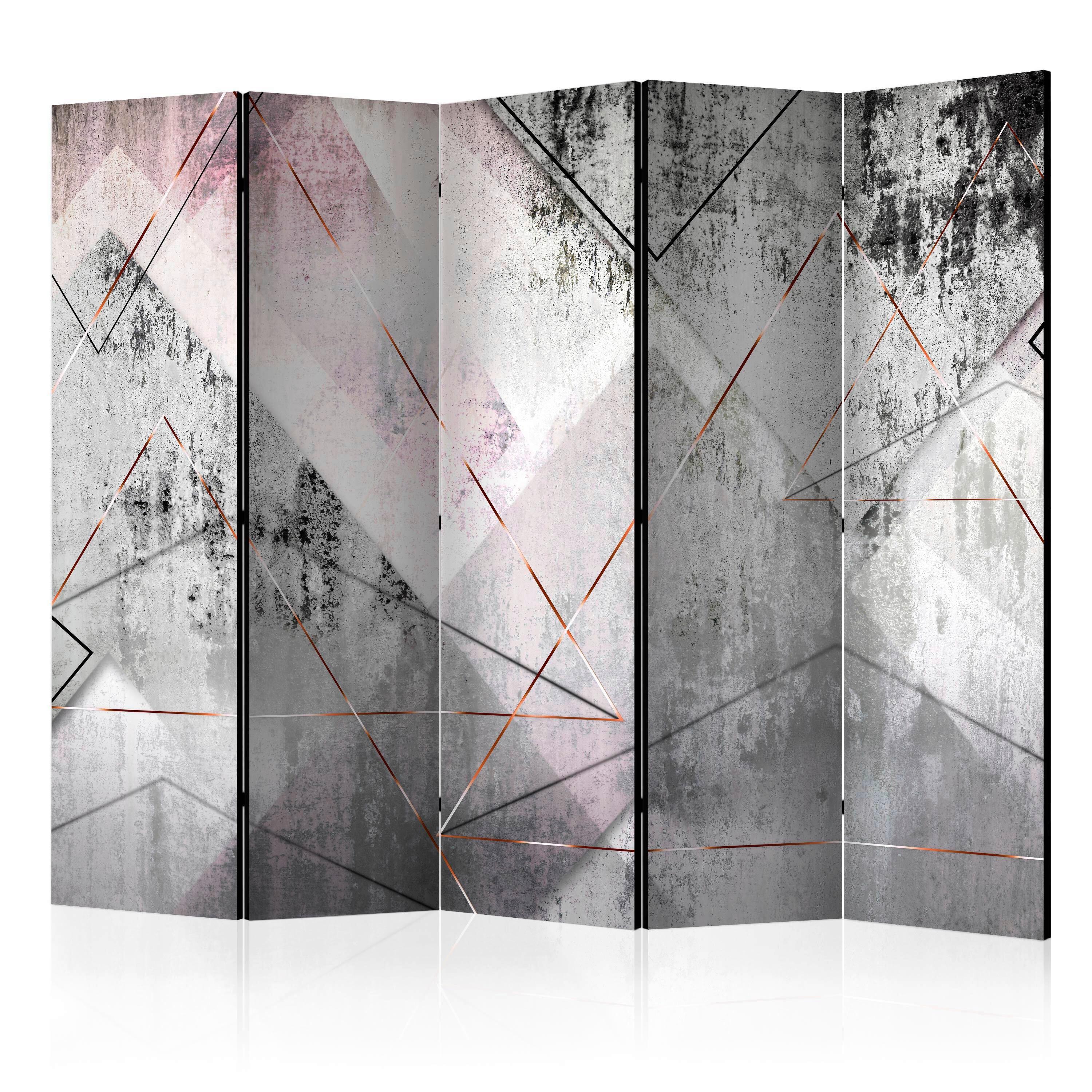 Paravan Triangular Lines I, 5-Delni, Dvostranski - siva/svetlo roza, Basics, tekstil/les (225/172/3cm) - artgeist