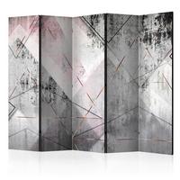 Paravan Triangular Lines I, 5-Delni, Dvostranski - siva/svetlo roza, Basics, tekstil/les (225/172/3cm) - artgeist