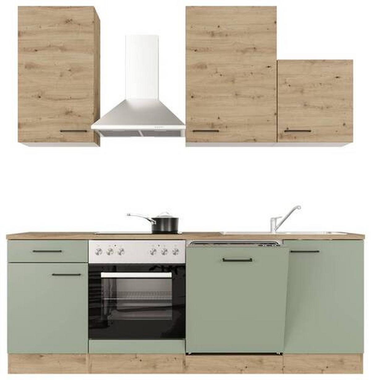 Kuhinjski Blok Cara, Zelena, Hrast - črna/zelena, Moderno, kovina/leseni material (220cm) - FlexWell