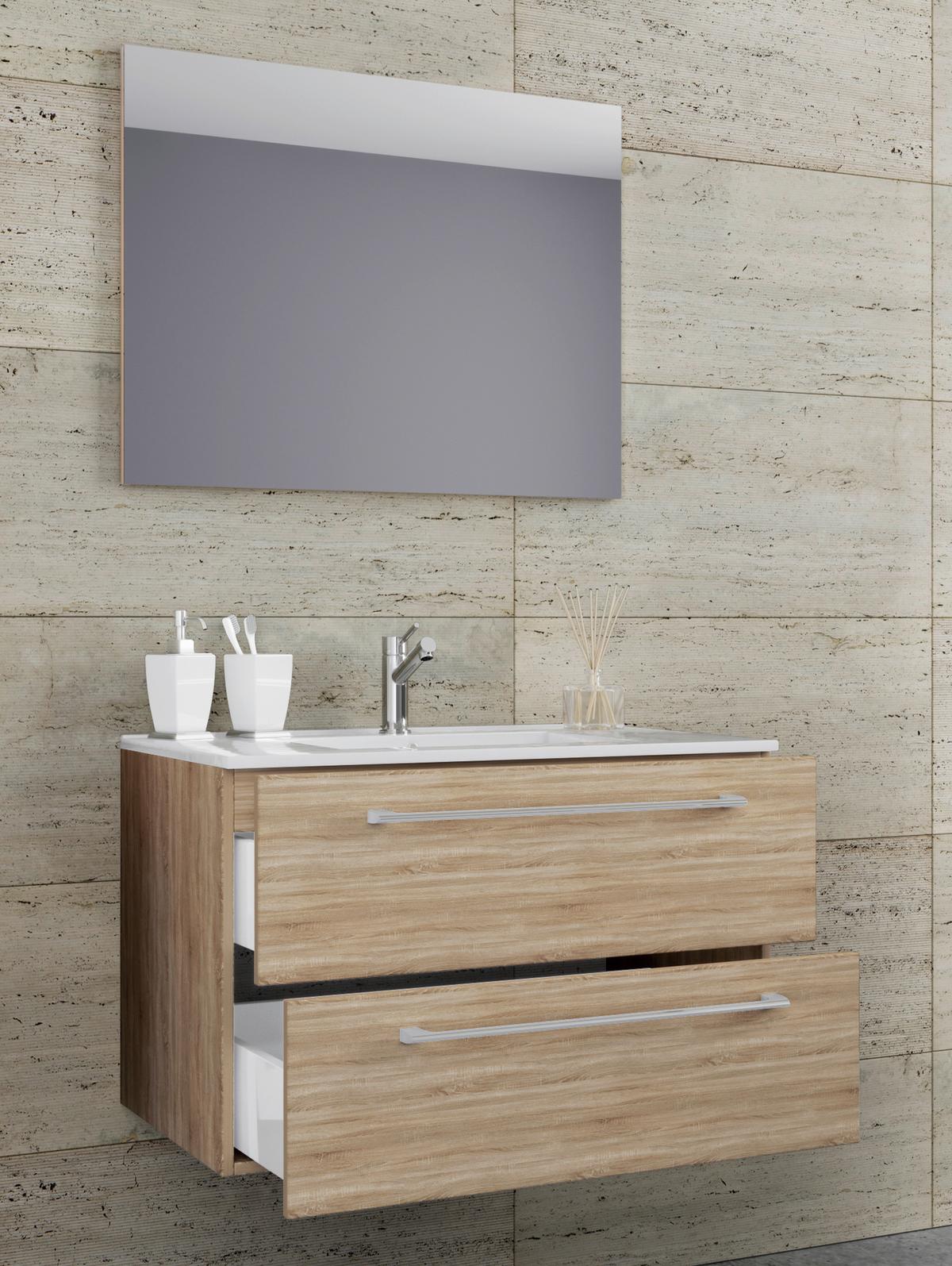 Kopalnica Badinos, Hrast - bela/barve aluminija, Moderno, kovina/leseni material (80cm) - MID.YOU
