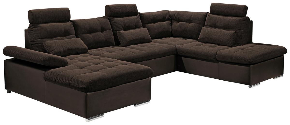 Wohnlandschaft Jakarta U inkl. Kissen Dunkelbraun - Dunkelbraun/Silberfarben, MODERN, Holzwerkstoff/Textil (170/324/218cm) - MID.YOU