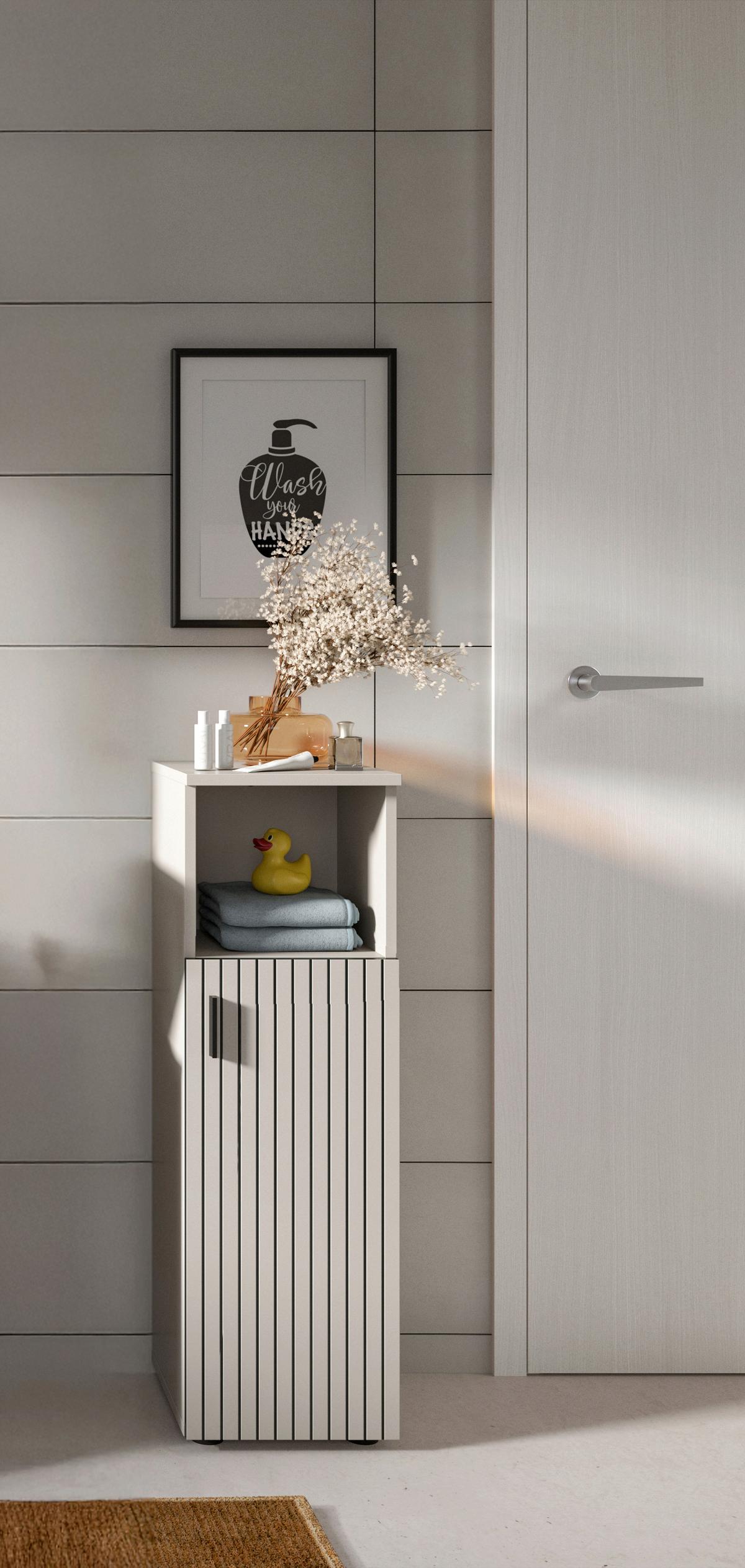 Midischrank Mone Kaschmir - Kaschmir/Schwarz, Trend, Holzwerkstoff/Kunststoff (30/95/30cm) - MID.YOU