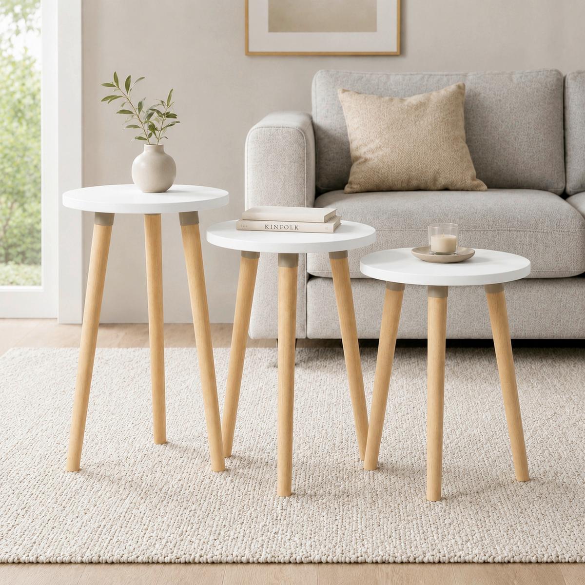 Beistelltischset Barilo 3-tlg. Weiß/Honigeiche - Honigeiche/Weiß, Design, Holzwerkstoff (33,5/33,5/52cm) - MID.YOU