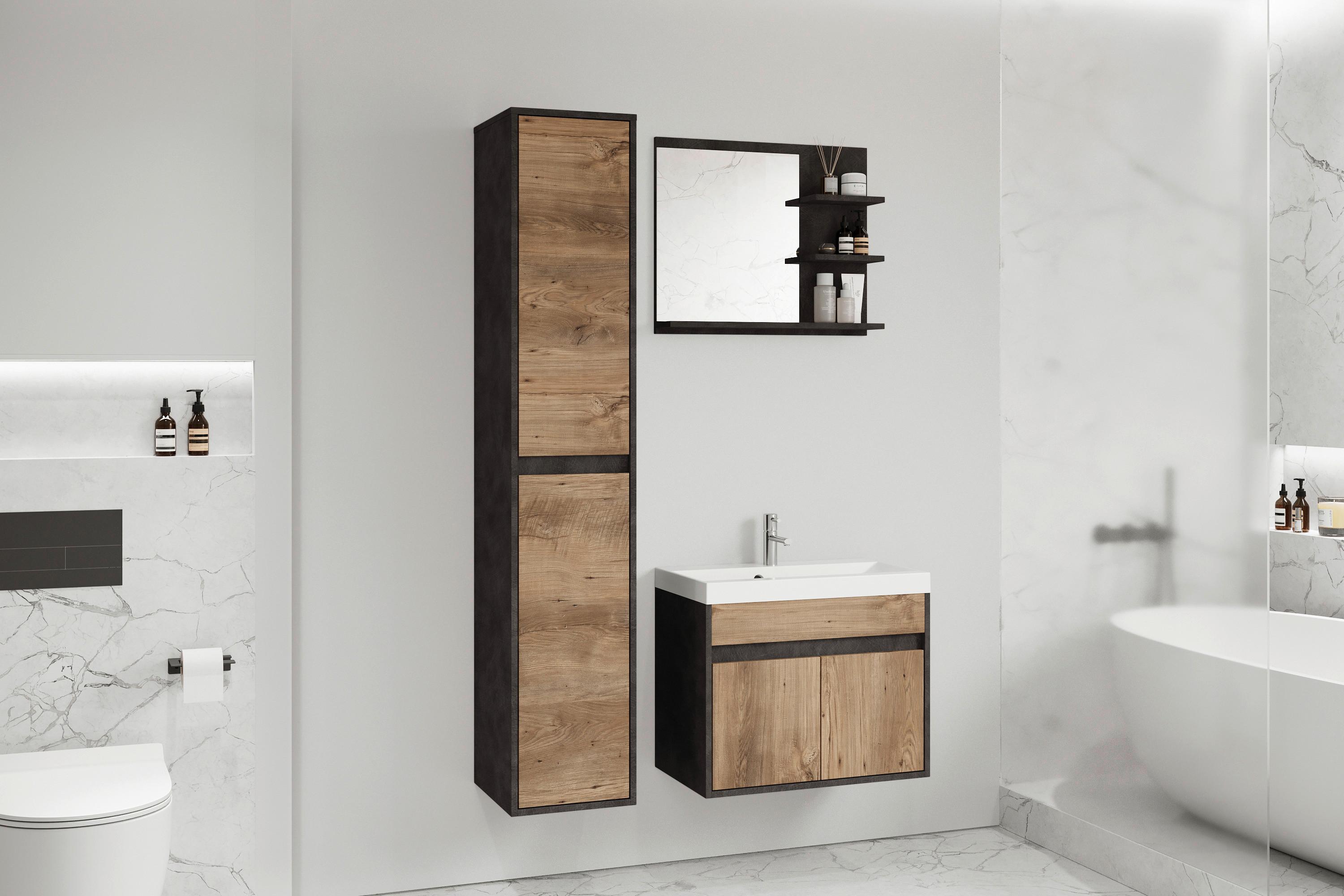 Badmöbel-Set 3-tlg. Cyprus ca. 90 cm Kastanienfarben - Kastanienfarben/Anthrazit, LIFESTYLE, Keramik/Holzwerkstoff (90,2cm) - P & B