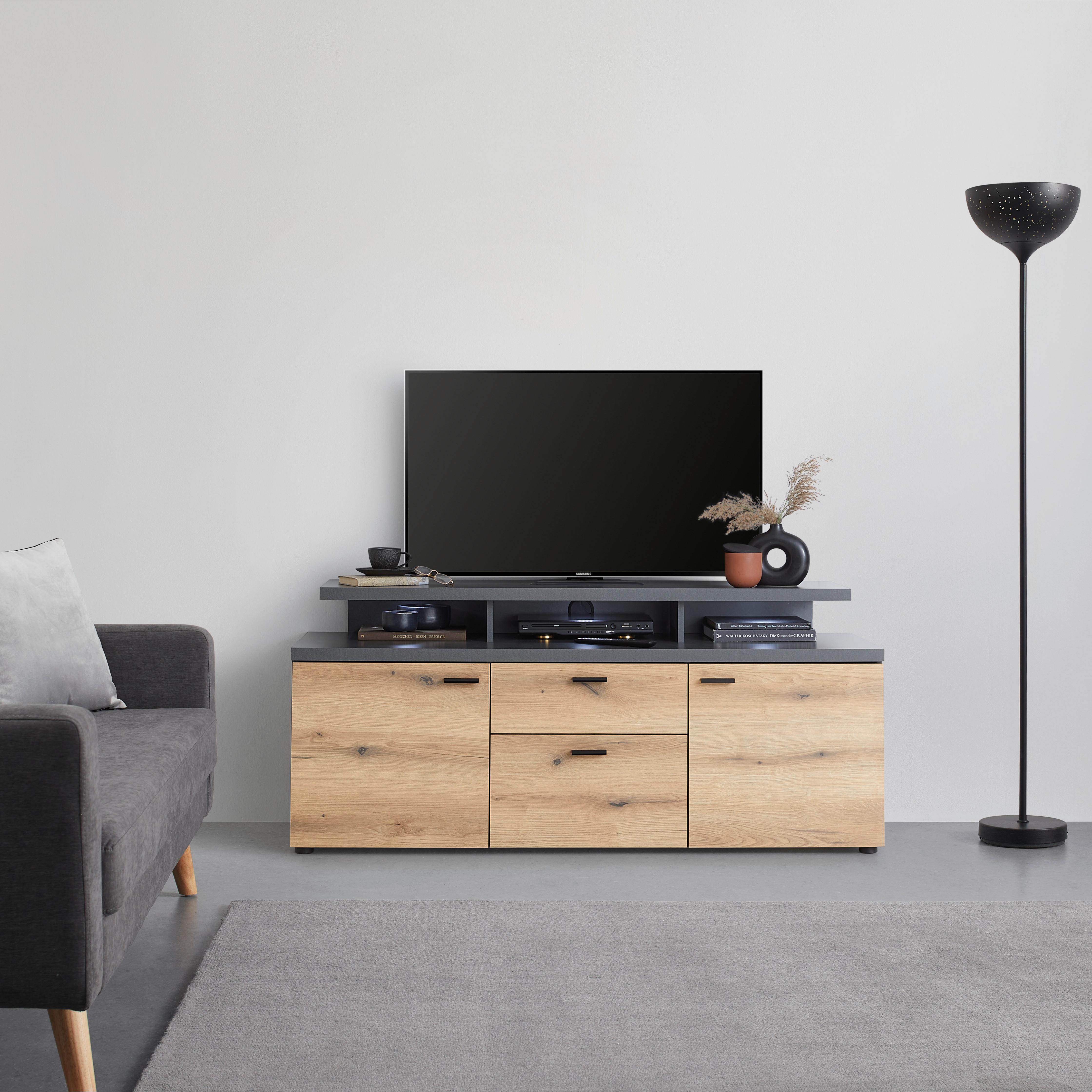 TV-Element Cadix Anthrazit/Eichefarben - Eichefarben/Anthrazit, Konventionell, Holzwerkstoff/Kunststoff (150/66/47cm) - Mömax