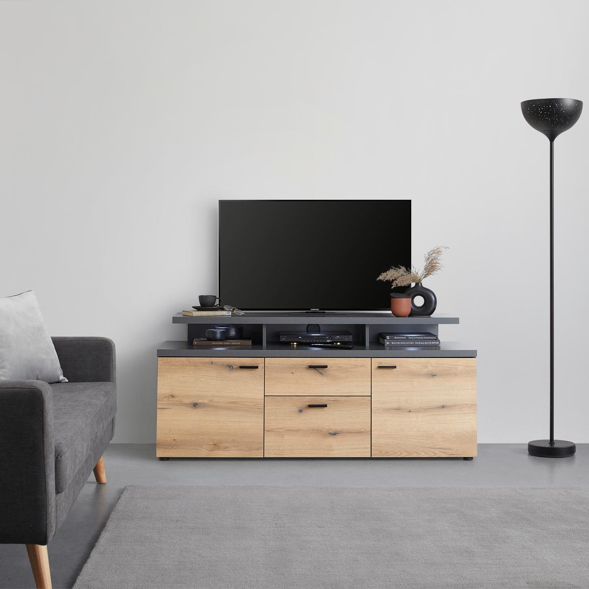 Tv-element Cadix, Antracit, Barva Hrasta - črna/barve hrasta, Konvencionalno, umetna masa/leseni material (150/66/47cm) - Mömax