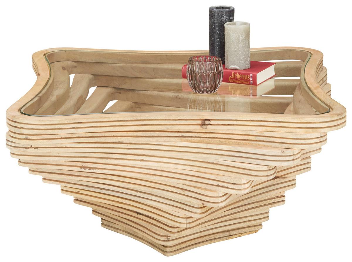 Măsuță de cafea Twister - culoare natur, Lifestyle, sticlă/lemn (83/83/42cm) - Premium Living