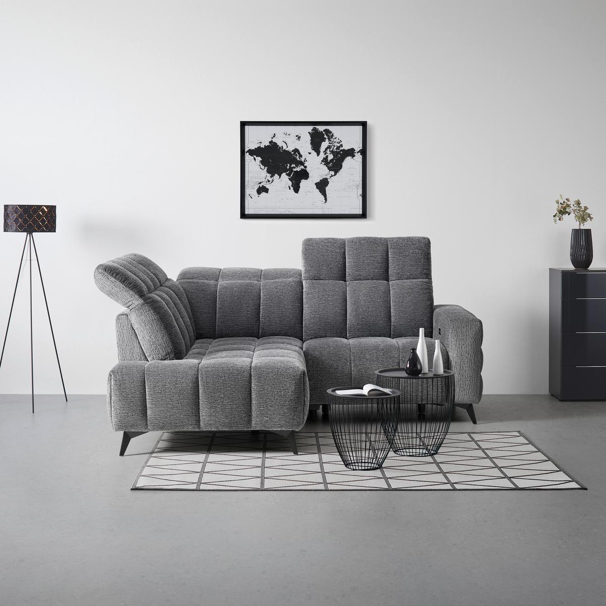 Wohnlandschaft Paris Dunkelgrau ca. 215x85x182cm - Dunkelgrau/Schwarz, KONVENTIONELL, Holz/Textil (215/85/182cm) - Mömax