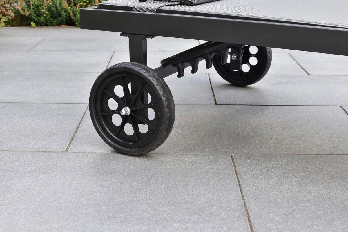 Gartenliege Tessin Graphitfarben/Grau - Graphitfarben/Grau, KONVENTIONELL, Textil/Metall (64,5/97,5/201cm) - Gardenson