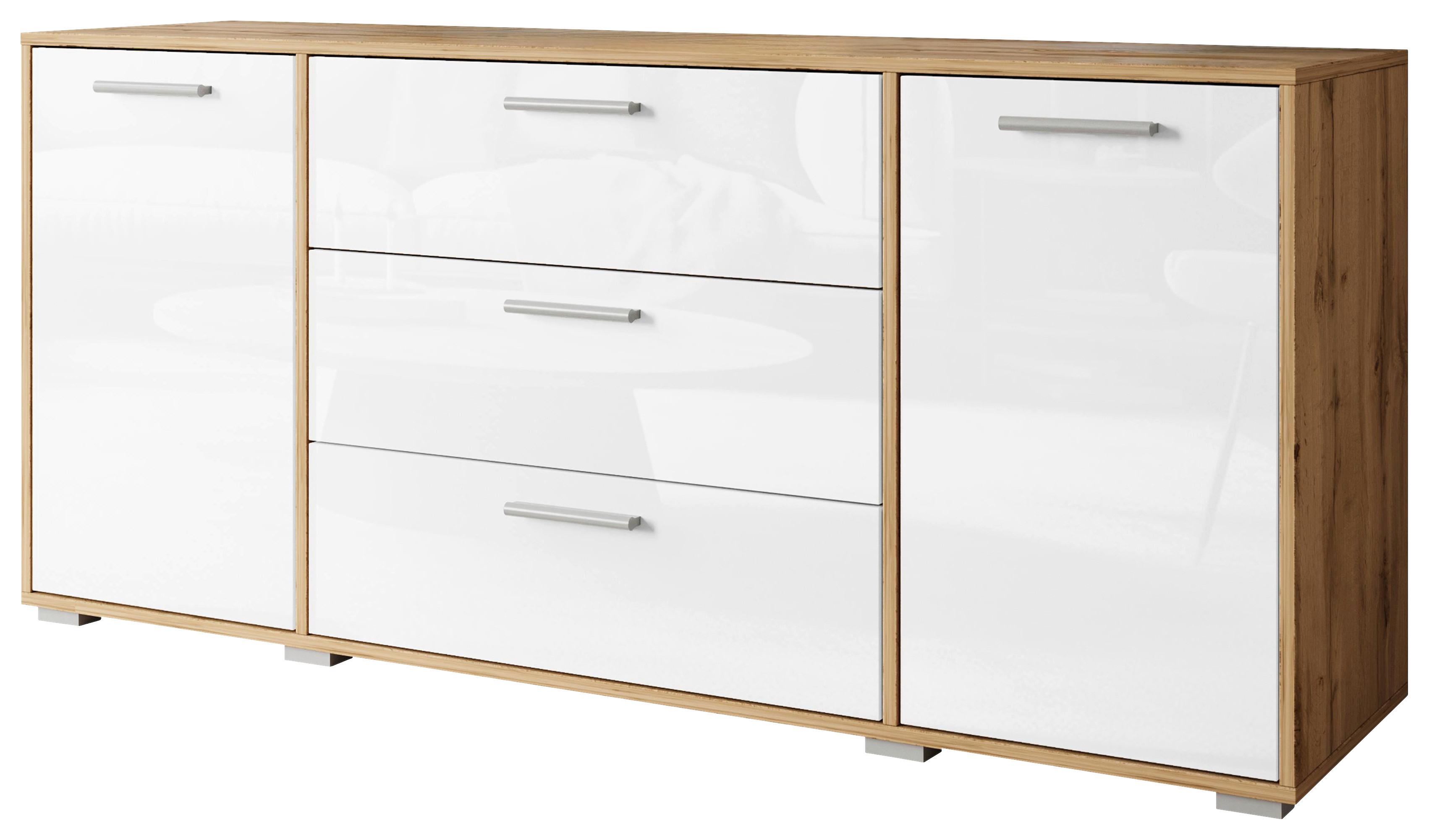 Sideboard Bogota ca. 150x68 cm Eiche/Weiß - Weiß Hochglanz/Eiche Wotan, Basics, Holzwerkstoff/Kunststoff (150/68/40cm) - MID.YOU