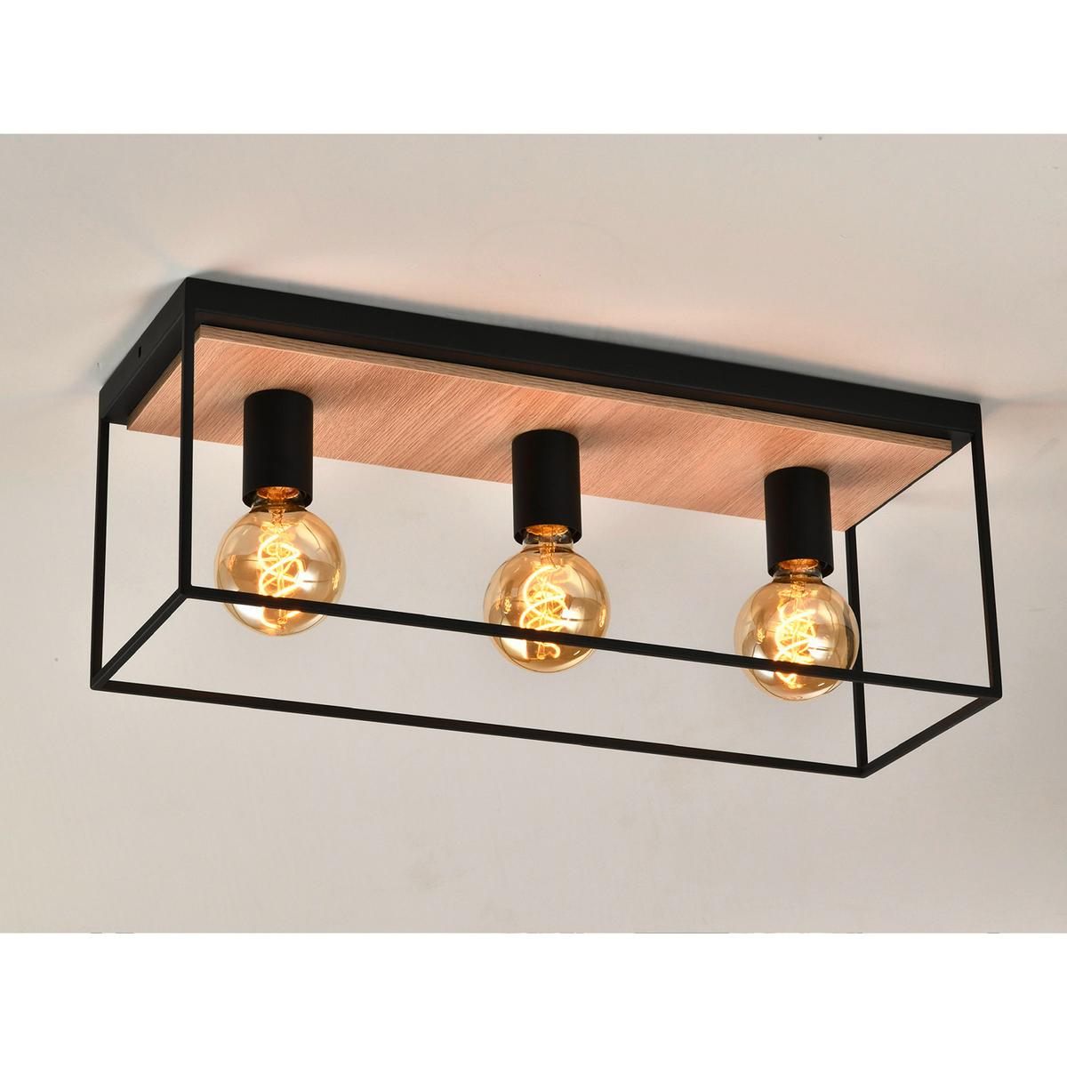 Deckenleuchte Pepe Schwarz/Eiche max. 22 Watt - Eichefarben/Schwarz, Natur, Metall (54/20/18cm)