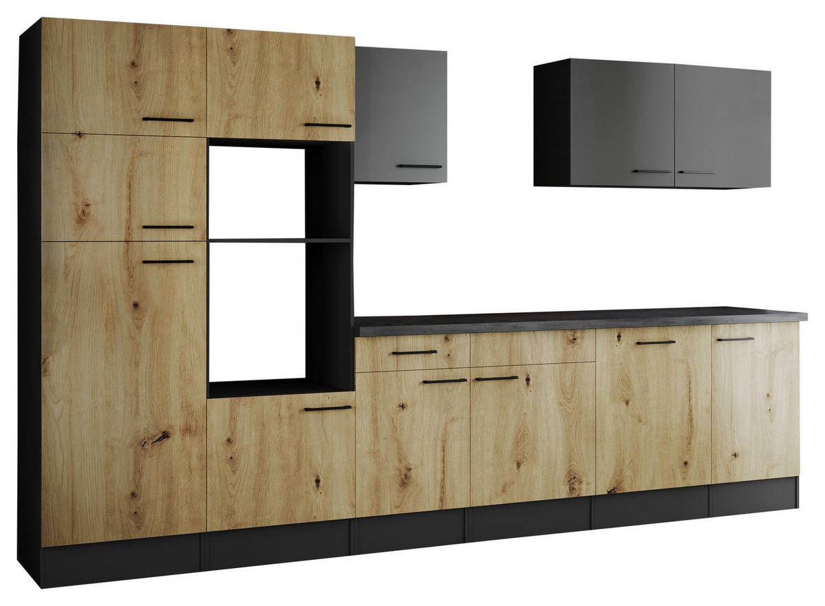 Kuhinjski Blok Brez Aparatov Oliver, 340cm - siva/črna, Design, kovina/leseni material (340cm) - Respekta