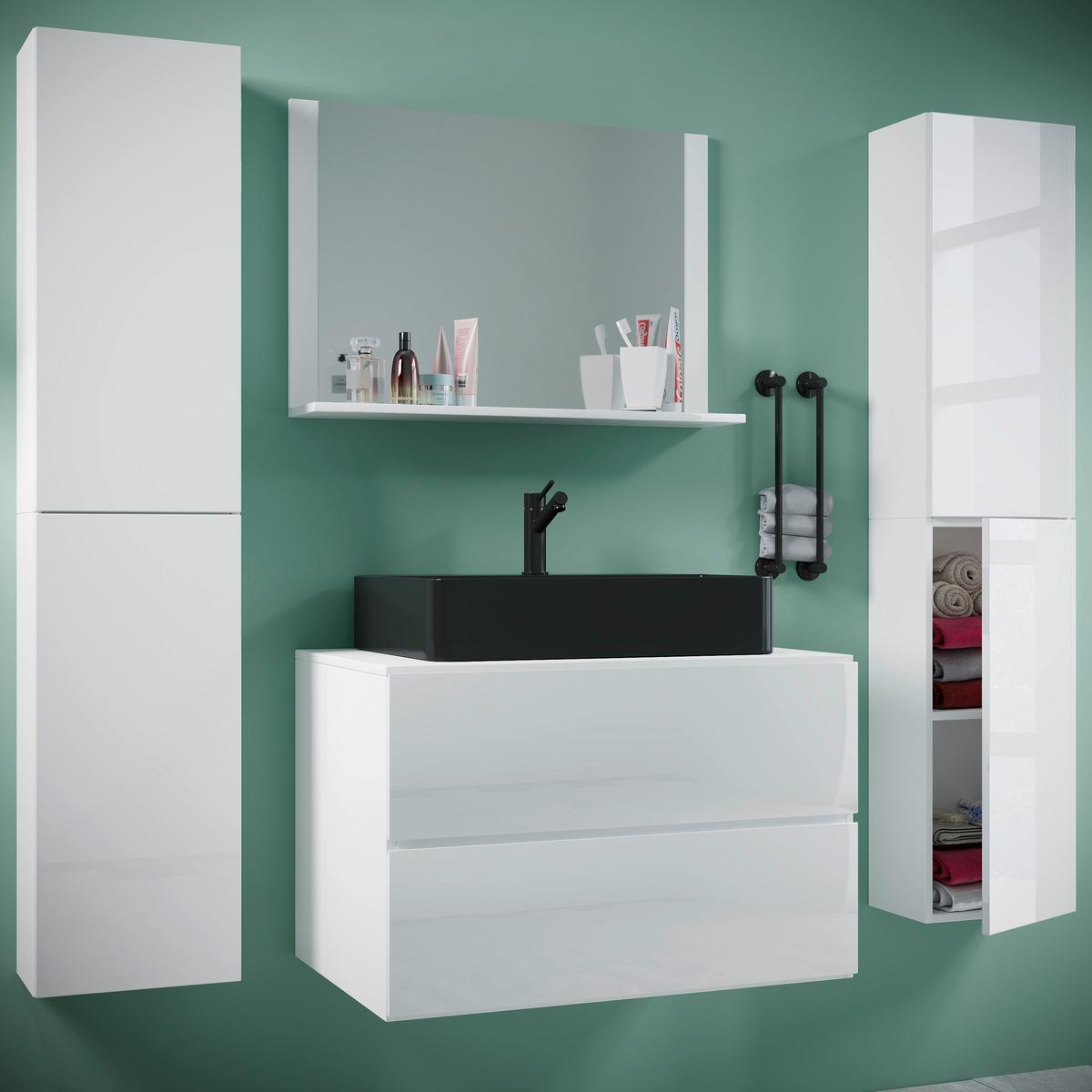 BADEZIMMER LENDAS BL XL - Weiss/Schwarz, Modern, Glas/Keramik (147cm) - MID.YOU