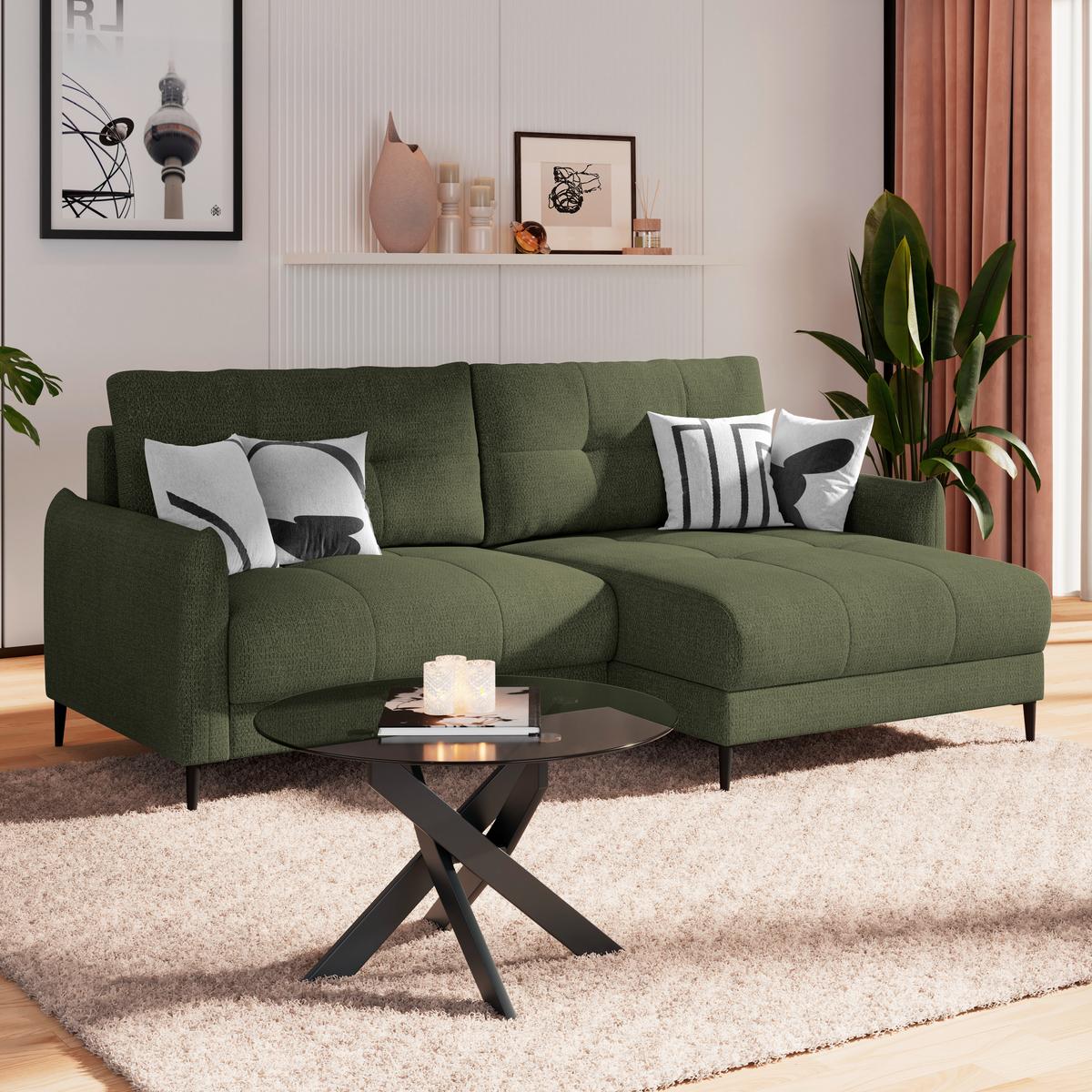 Kutna Garnitura Polis - maslinasto zelena/tamno zelena, Trend, tekstil/metal (221/142cm) - Ondega
