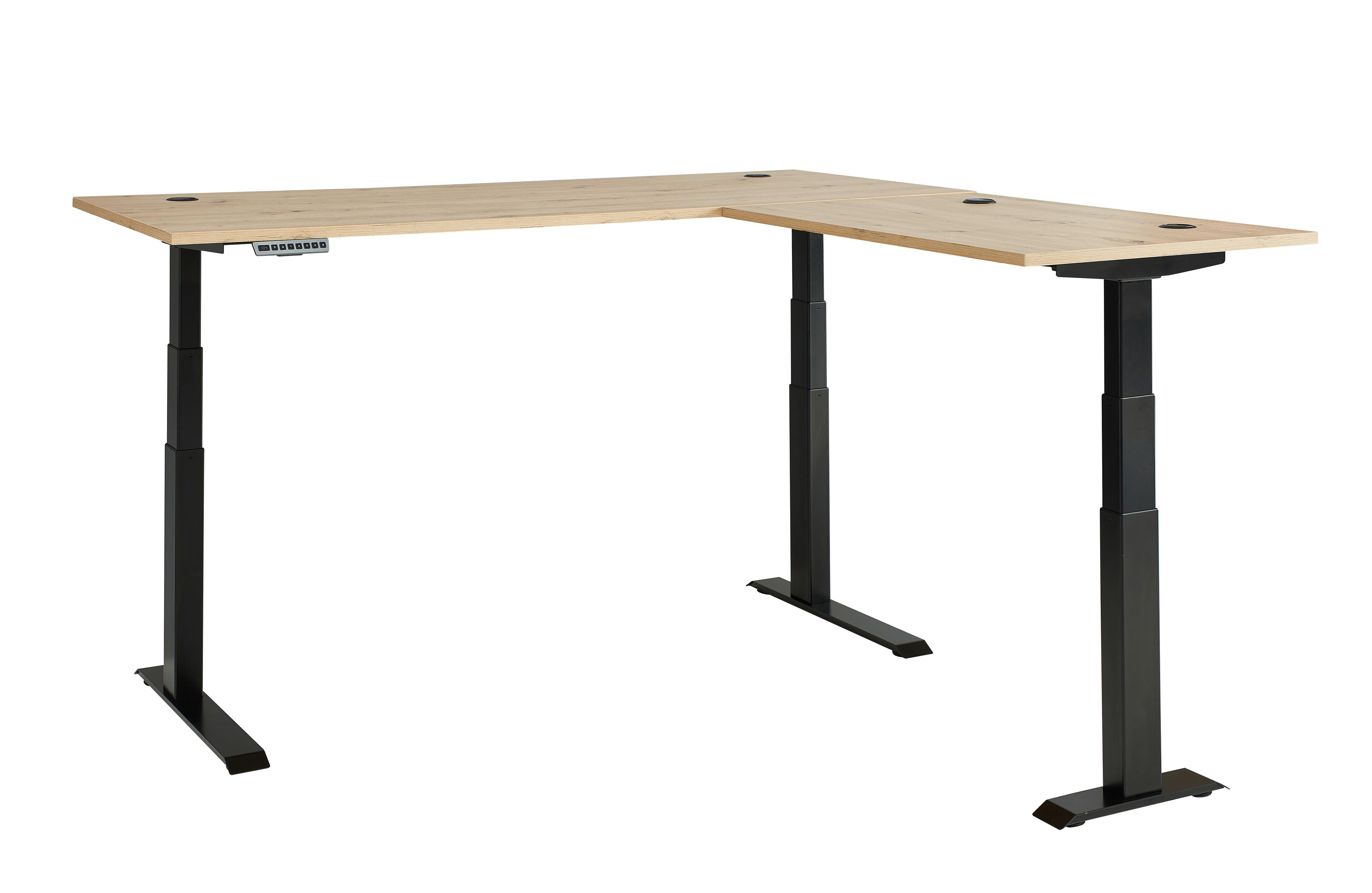 Eckschreibtisch Memphis Eiche/Graphit höhenverstellbar - Graphitfarben/Eiche Artisan, MODERN, Holzwerkstoff/Metall (185/77/64-129cm) - Based