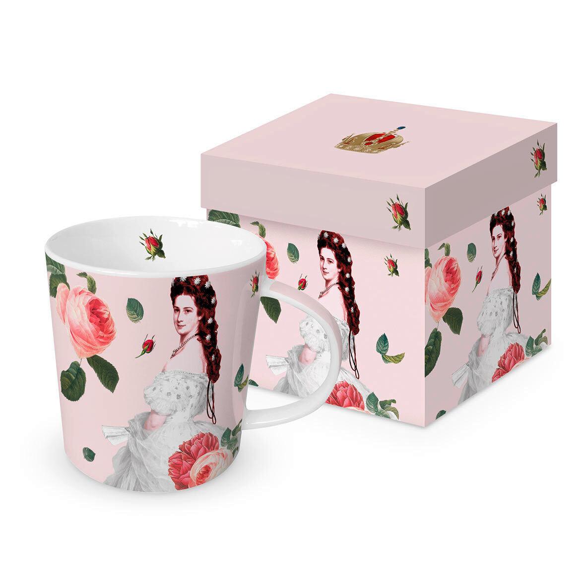 Kaffeebecher Sisi Rosa/Weiß ca. 350ml - Weiß/Rosa, ROMANTIK / LANDHAUS, Keramik (8,5/9,5cm) - PPD