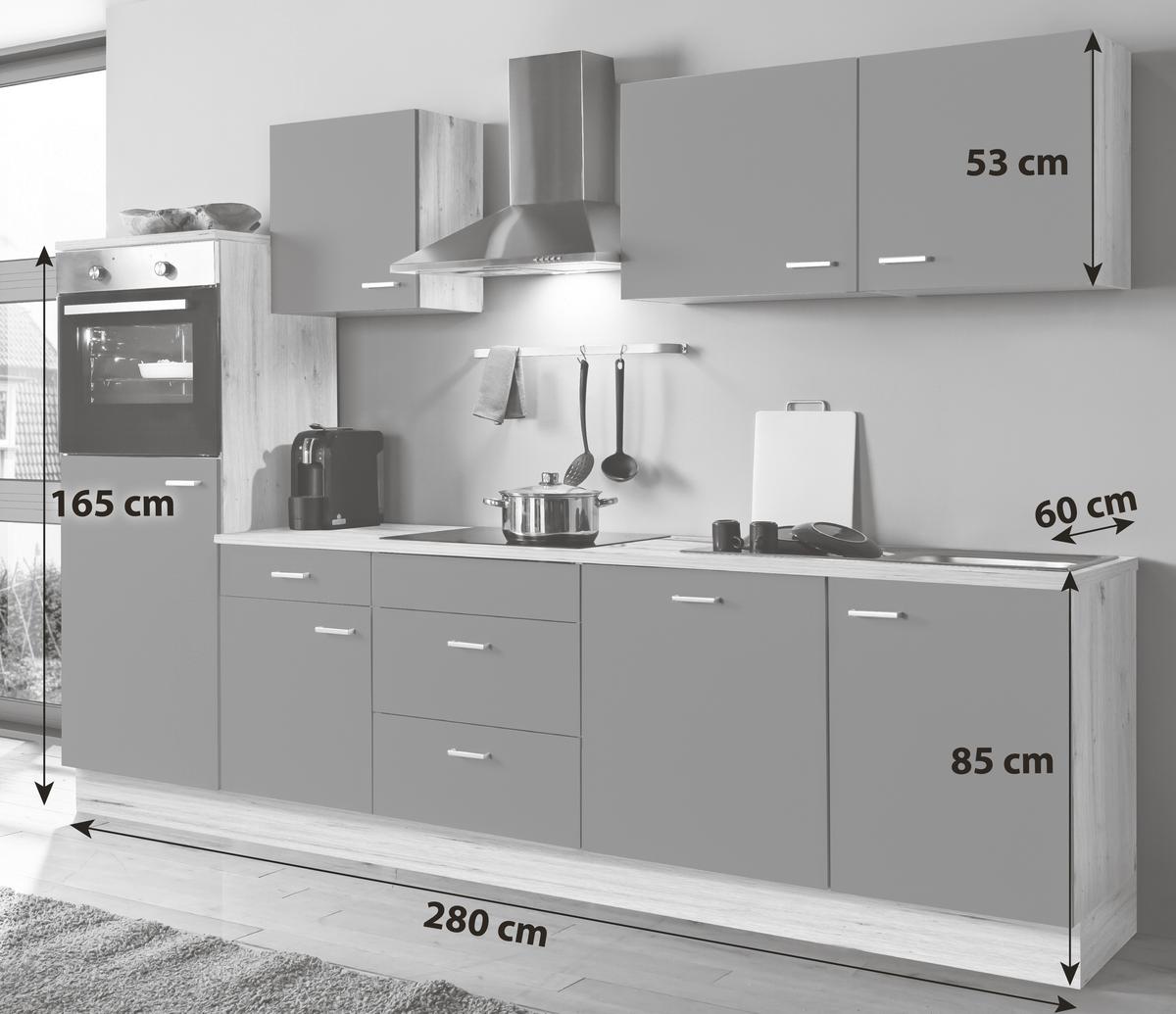 Küchenblock Artisan-Classic Grau B: ca. 280 cm - Silberfarben/Graphitfarben, KONVENTIONELL, Holzwerkstoff/Kunststoff (280cm) - Menke