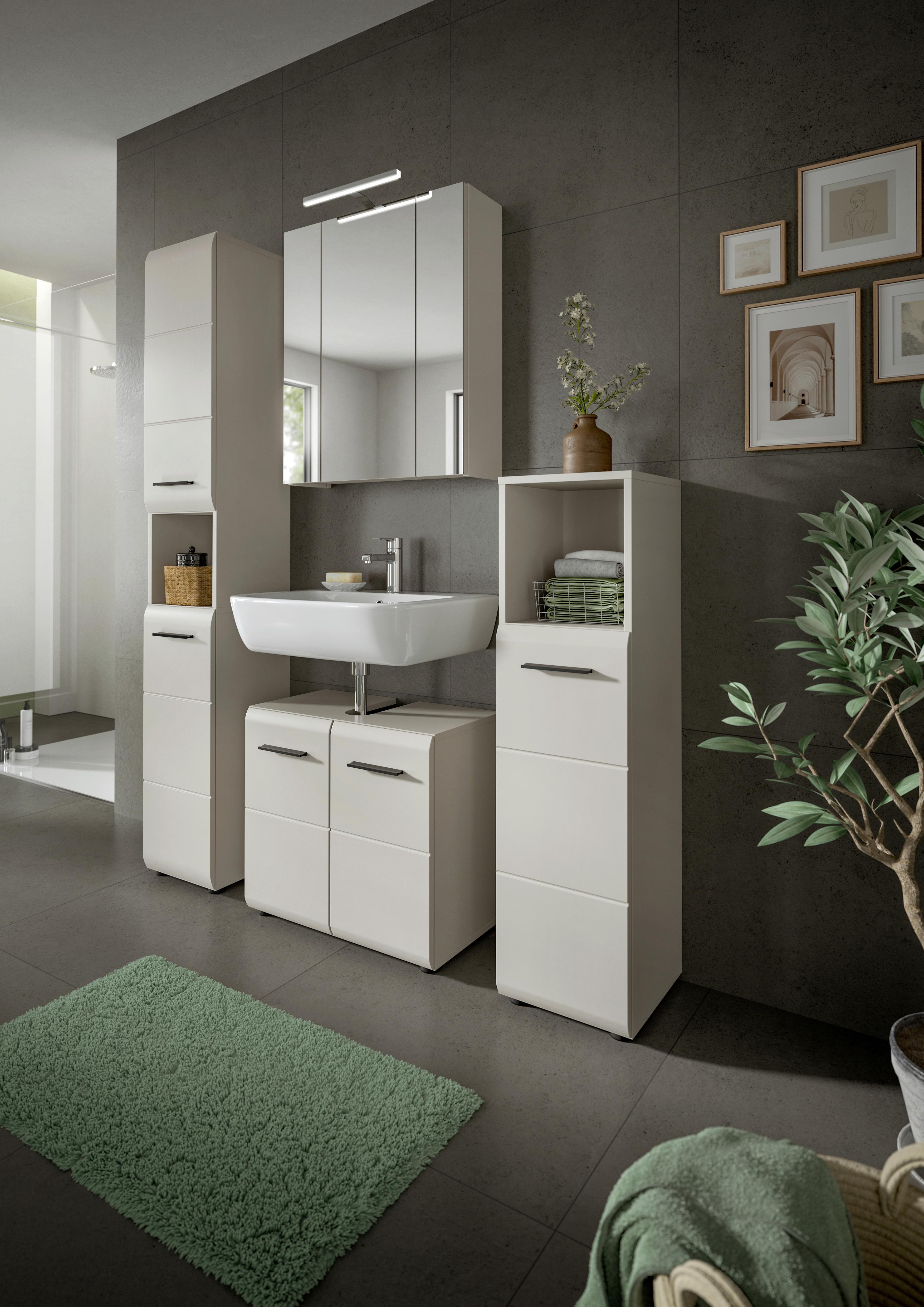 Badezimmer Ice Kaschmir 4-teilig - Kaschmir/Schwarz, Trend, Glas/Holzwerkstoff (120cm) - MID.YOU