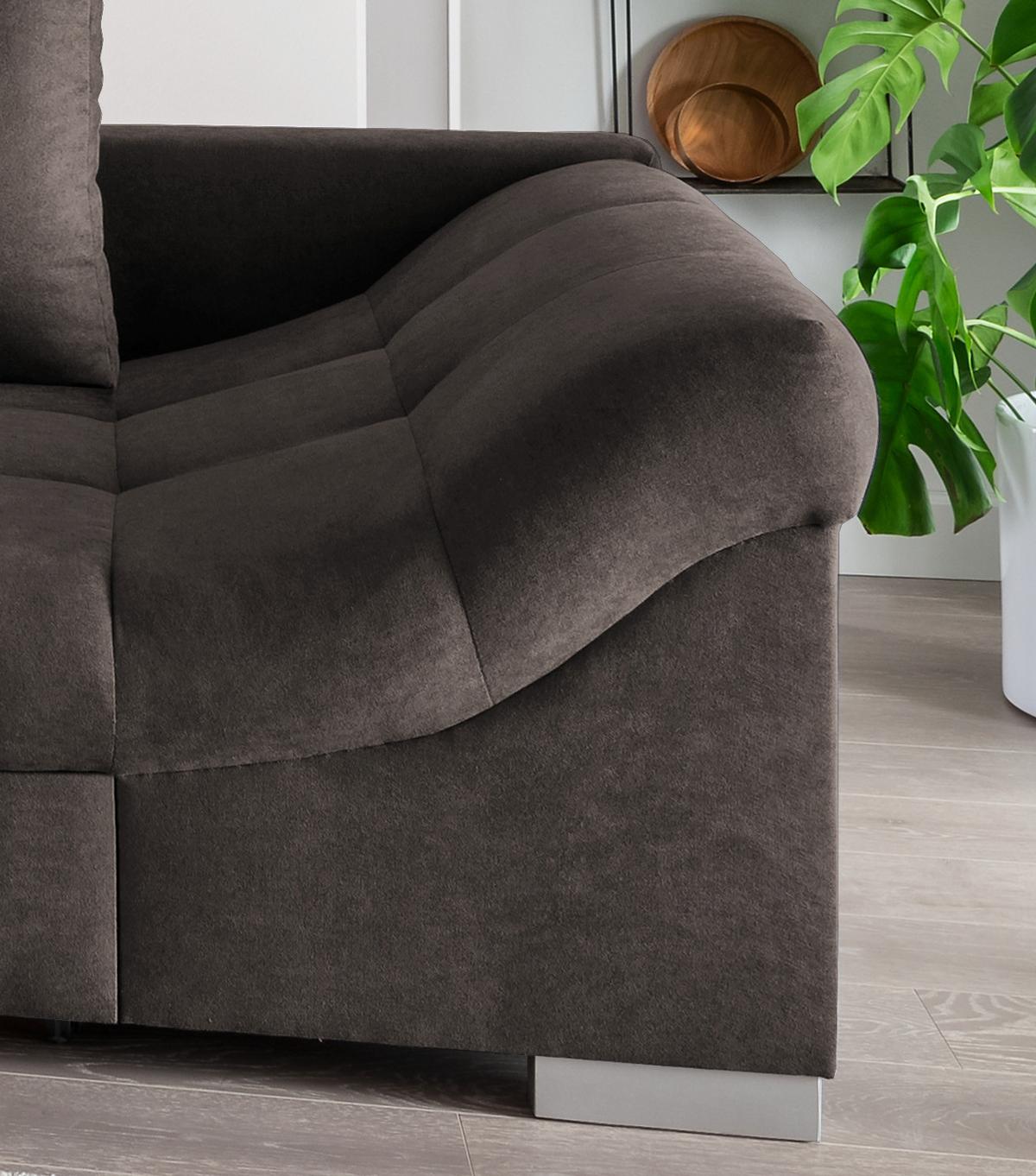 Wohnlandschaft Alvito Dunkelbraun Nylon/Mikrofaser - Dunkelbraun/Silberfarben, Design, Holz/Textil (202/298cm) - MID.YOU
