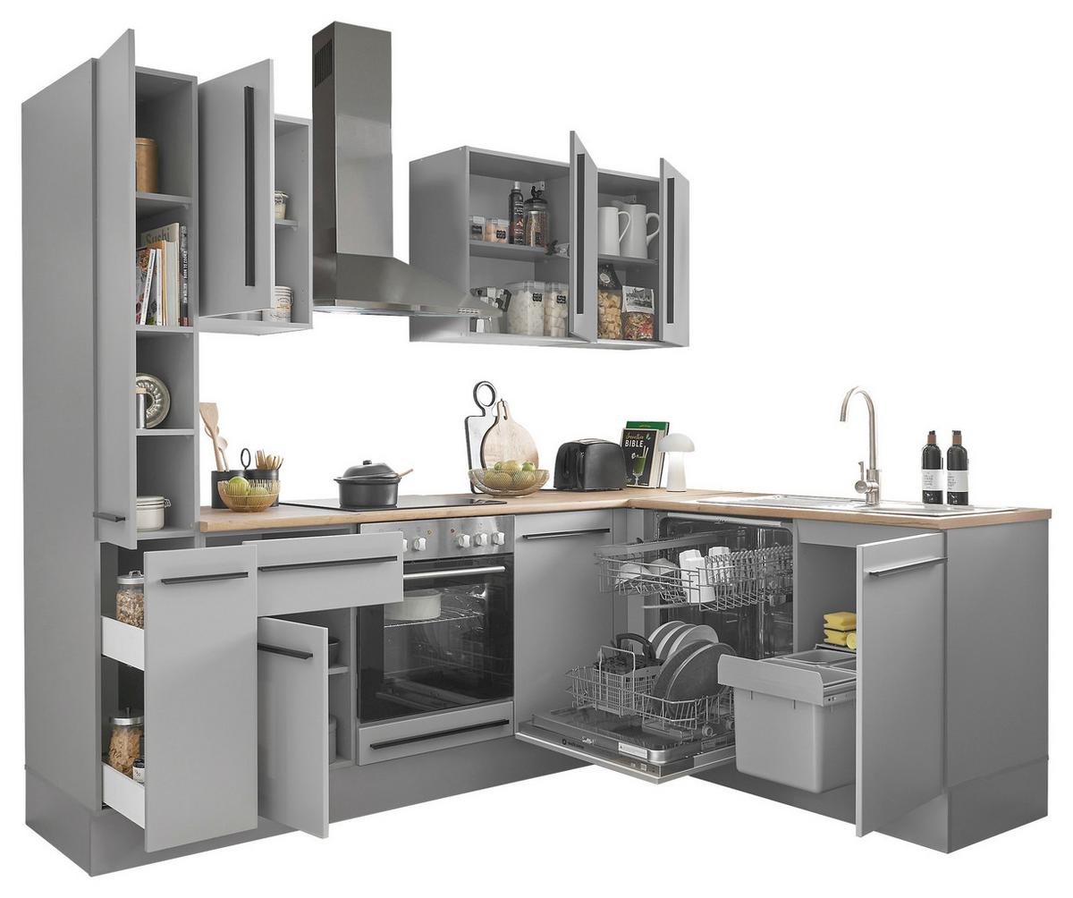 Eckküche Denver mit Geräten ca. 250x175 cm Grau/Eiche - Eichefarben/Schwarz, Design, Holzwerkstoff/Kunststoff (250/175cm) - P & B