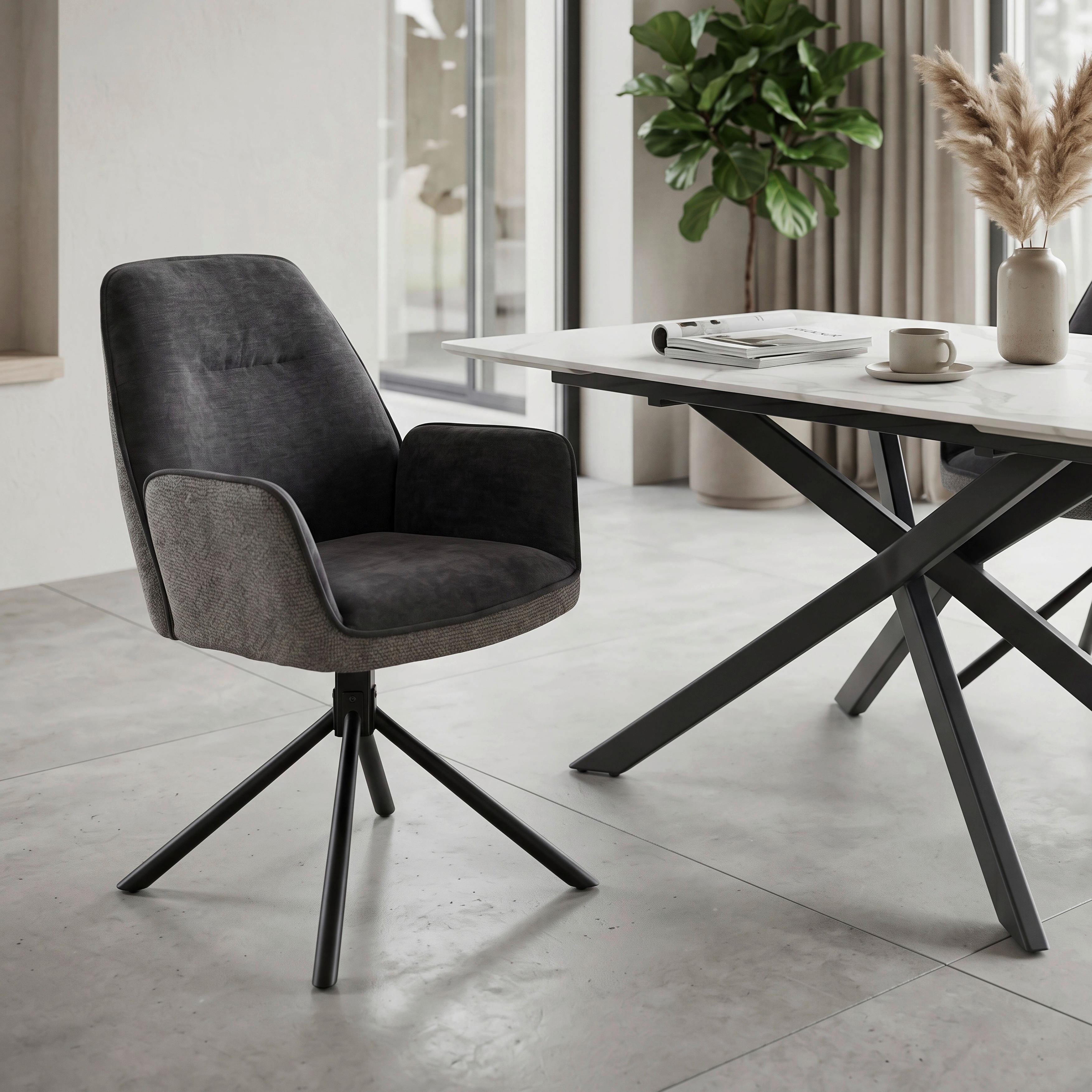 STOL MED ARMSTÖD QUEENS - svart/antracit, Design, metall/textil (60/89/64cm) - Mömax