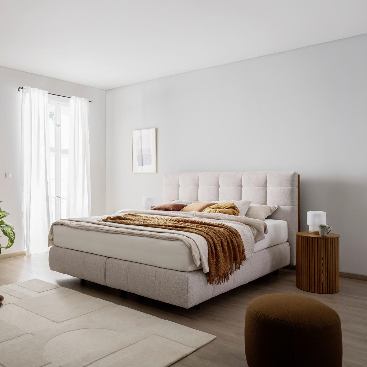 Boxspringbett Lavenito Weiß ca. 160x200cm - Schwarz/Weiß, KONVENTIONELL, Textil (160/200cm) - Premium Living