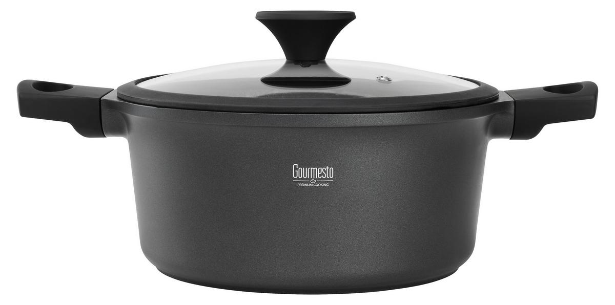 Kochtopf Black Line in Schwarz Ø ca. 24cm - Klar/Schwarz, KONVENTIONELL, Glas/Kunststoff (24/11,4cm) - Gourmesto