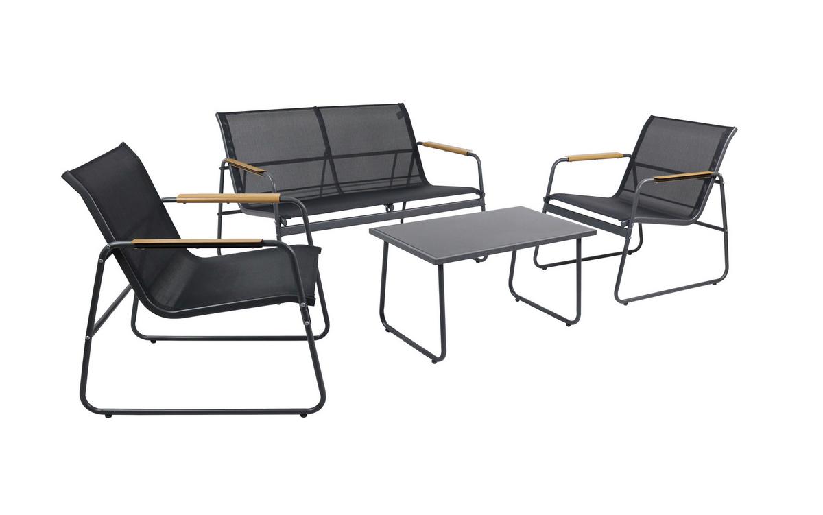 GARTENMÖBEL-SET LEXILA 4-TLG - Schwarz, Modern, Glas/Kunststoff - Gardenson