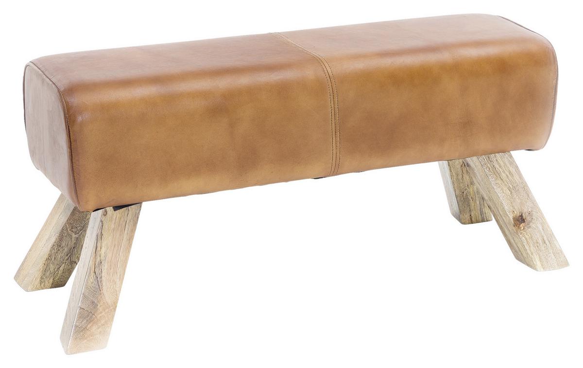 Hocker "WL5.105", braun - Braun, Natur, Leder/Holz (90/43/30cm) - MID.YOU