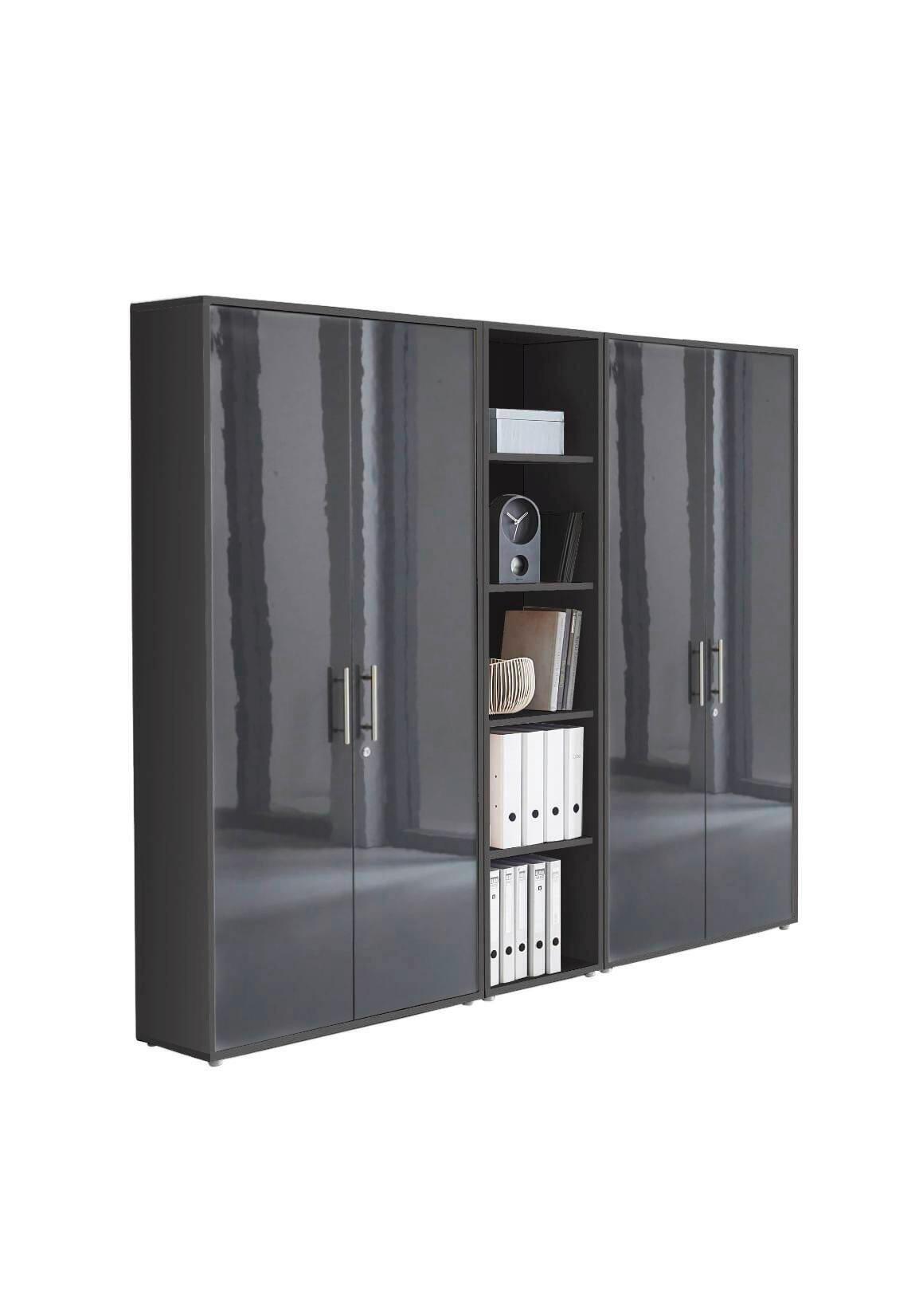 AKTENSCHRANK OFFICE EDITION - SW SET 10 - Anthrazit/Anthrazit Hochglanz, MODERN, Holzwerkstoff (212,9/185,6/33cm) - MID.YOU