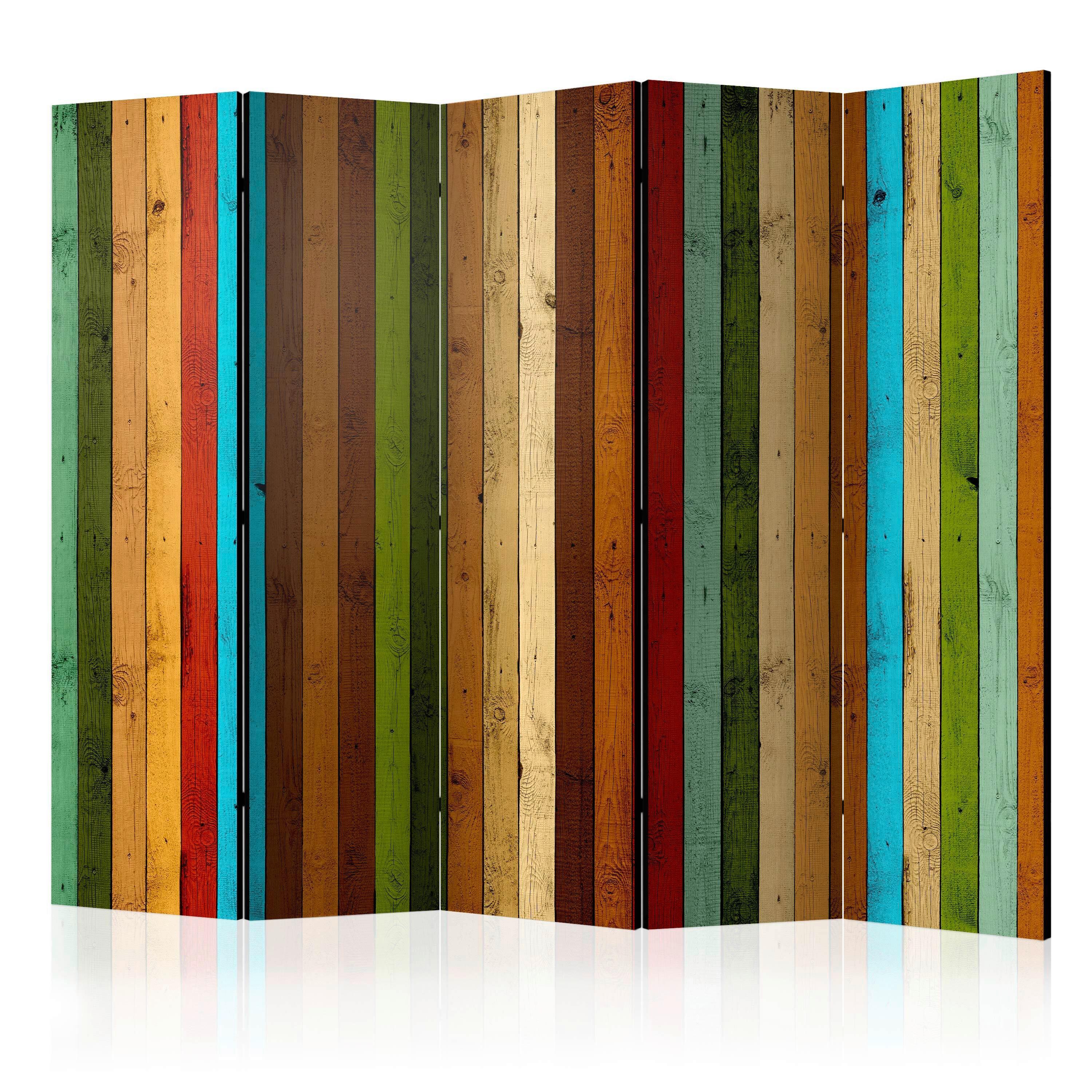 Paravan Wooden Rainbow Ii, 5-Delni, Dvostranski - večbarvno, Basics, tekstil/les (225/172/3cm) - artgeist