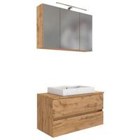 Badezimmer Pienza mit LED 3-türig ca. 100 cm Eiche Wotan - Eiche Wotan/Weiß, MODERN, Keramik/Holzwerkstoff (100cm) - Held