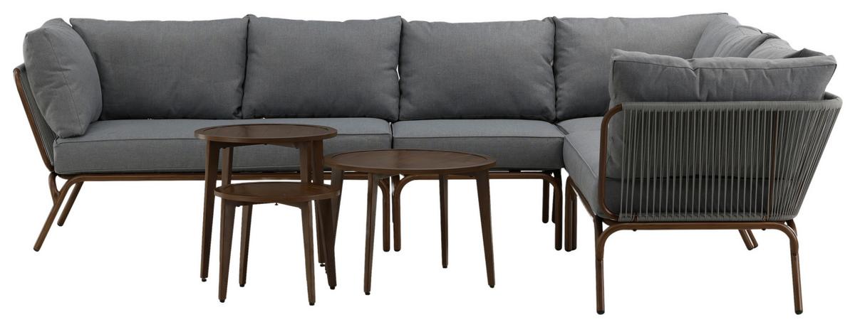 Dining-Loungeset Roxo ca. 283x221 cm Grau - Braun/Grau, KONVENTIONELL, Textil/Metall - Gardenson