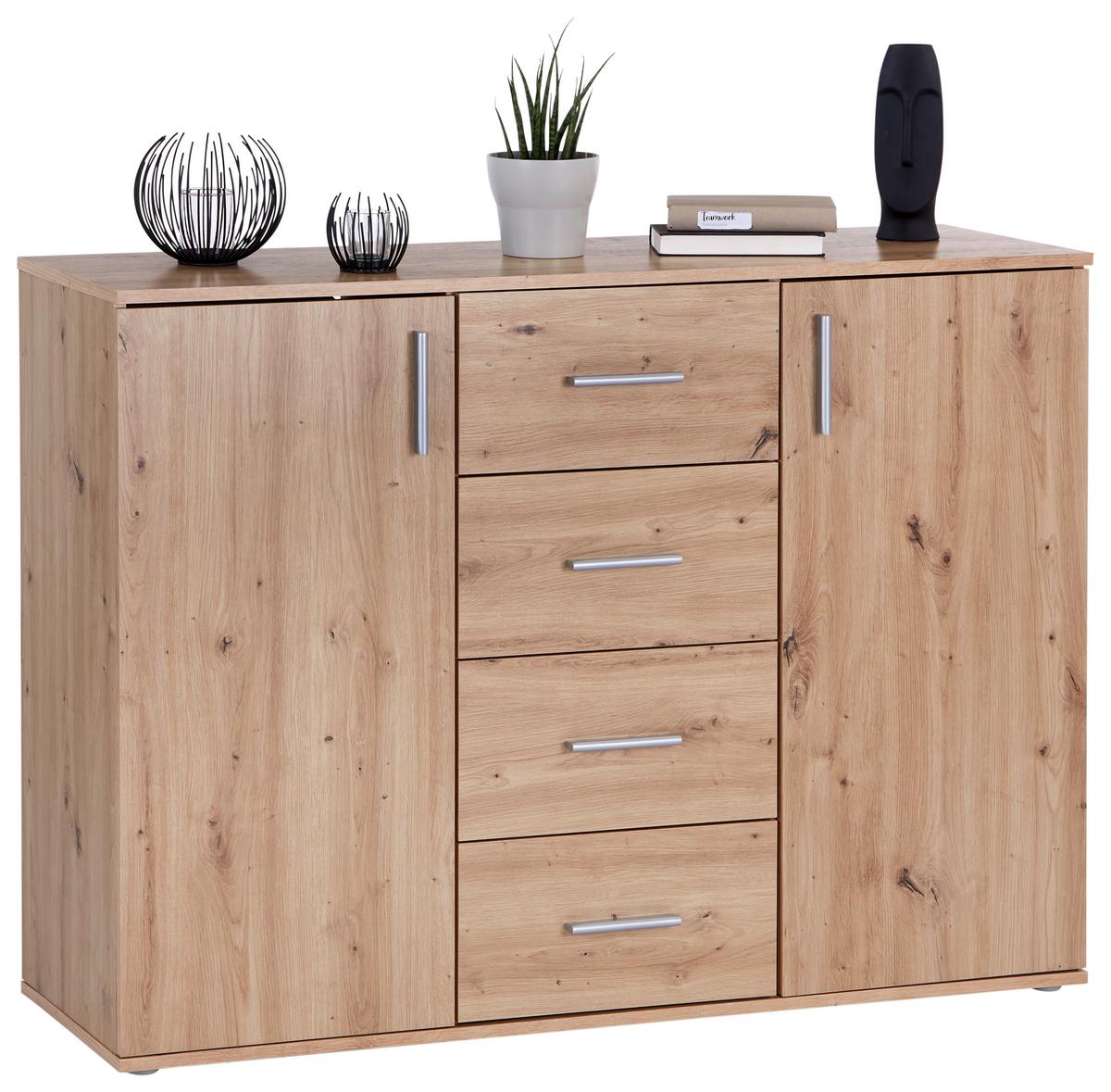 Komoda Ina 03, Barva Hrasta Artisan - barve aluminija/hrast artisan, Moderno, umetna masa/leseni material (132/94,8/38,3cm) - Mömax