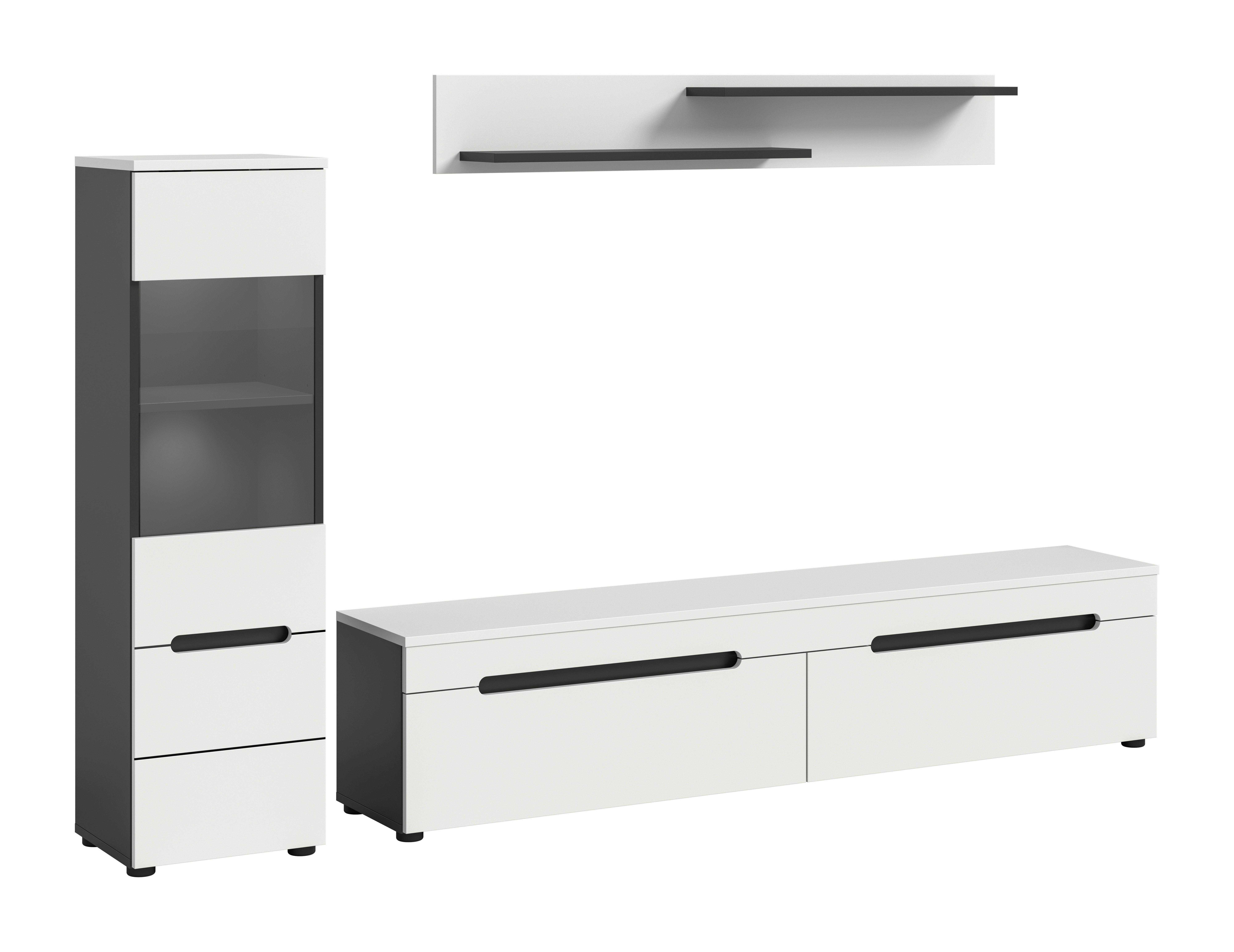 Dnevni Regal Canu, Bela, Siva, Osvetlitev, 3-Delni - črna/bela, Design, umetna masa/leseni material (221/141/33cm) - Livetastic