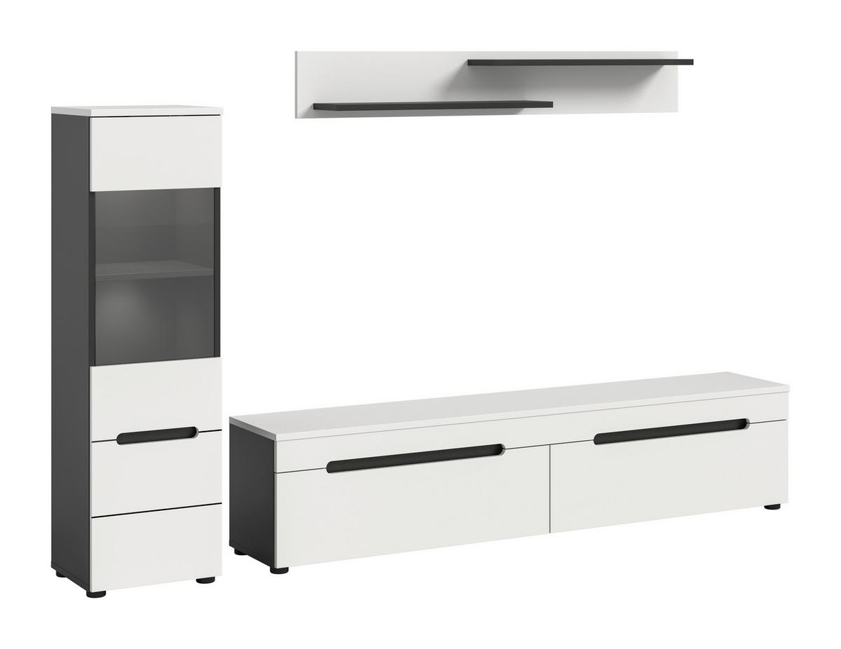 Dnevni Regal Canu, Bela, Siva, Osvetlitev, 3-Delni - črna/bela, Design, umetna masa/leseni material (221/141/33cm) - Livetastic