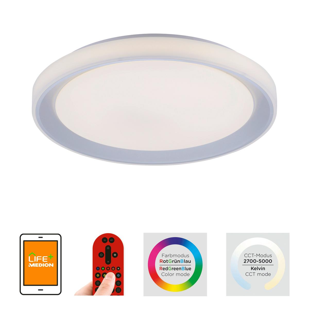 LED-Deckenleuchte Lolasmart Leni max. 40 Watt - Silberfarben/Weiß, Design, Kunststoff/Metall (51/51/7,5cm)