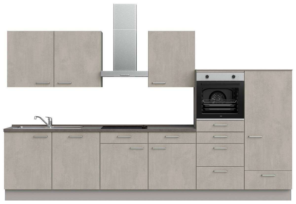 Küchenblock Riva Low m. Geräten Grau - Schieferfarben/Edelstahlfarben, MODERN, Holzwerkstoff/Metall (360cm) - Nobilia