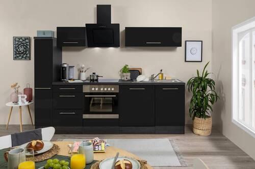 Küchenzeile Schwarz Hochglanz/ Grau mit Geräte B: 250 cm - Schwarz/Alufarben, Basics, Holzwerkstoff (250cm) - Respekta