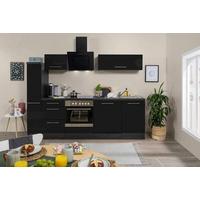 Küchenzeile Schwarz Hochglanz/ Grau mit Geräte B: 250 cm - Schwarz/Alufarben, Basics, Holzwerkstoff (250cm) - Respekta